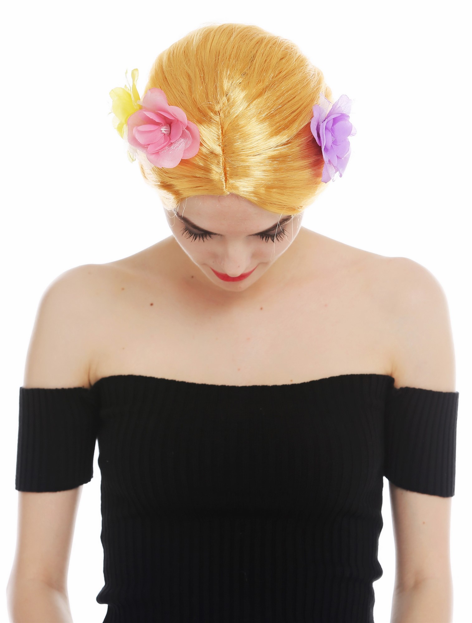 günstige Party Perücke, Perücke lang geflochtener Zopf Blumen Goldblond 31962-P35, Ansicht 6, WIG ME UP: Ihr Perücken Online Shop geflochtene Party Perücke Strohblond lange Haare für Damen