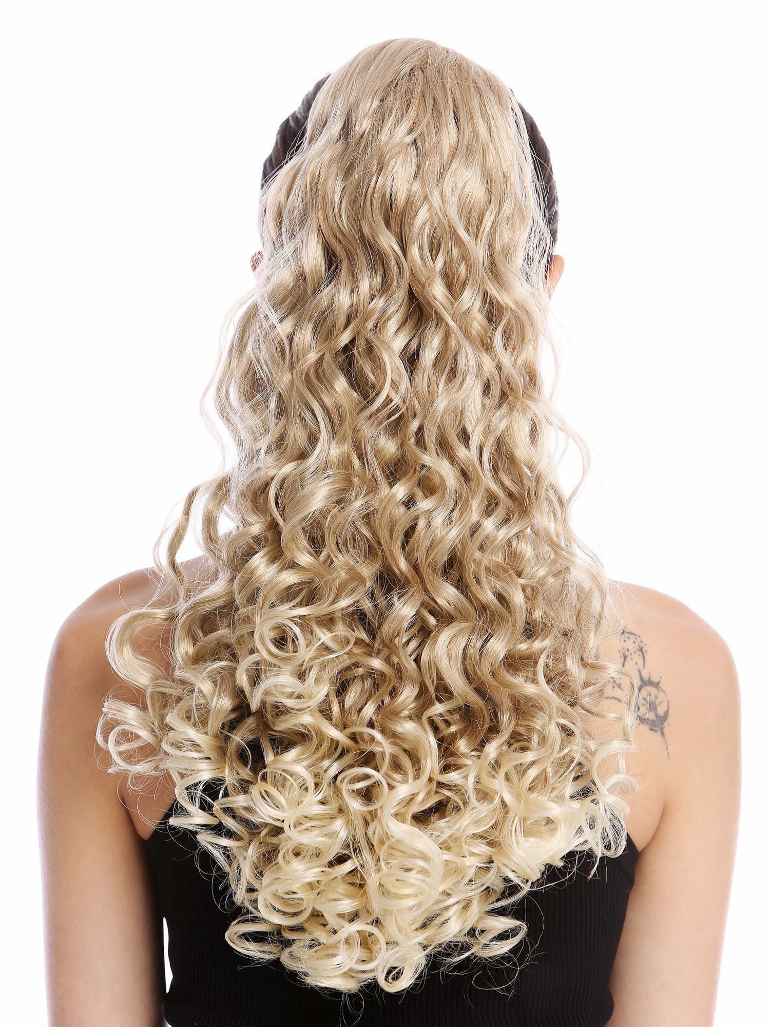 Ponytails, blond mix, curled, long