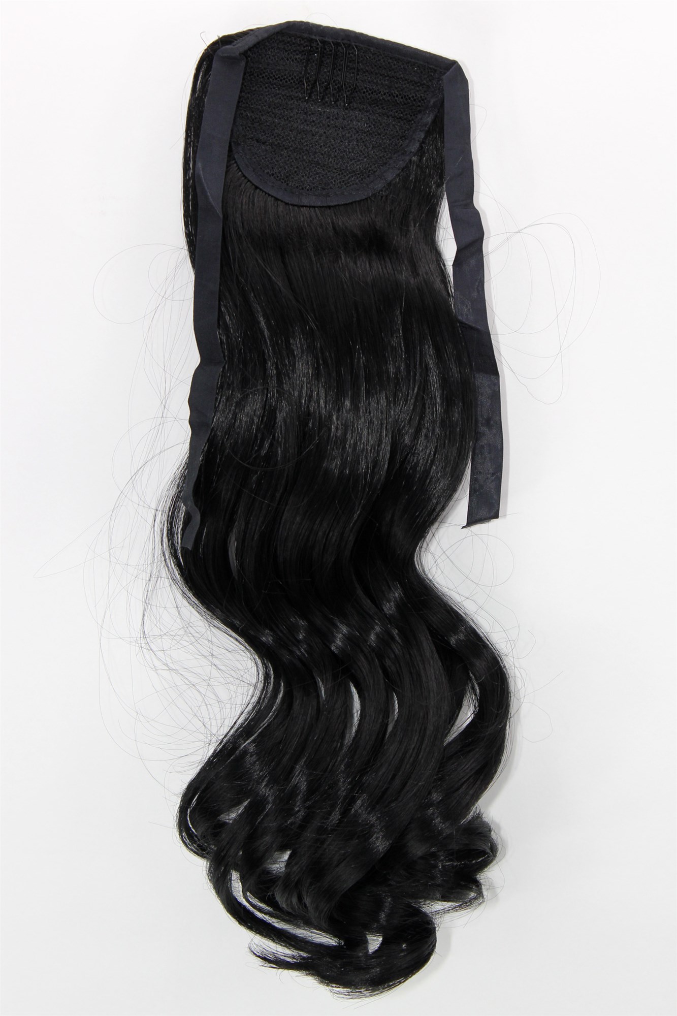 YZF-TC18-1 Hairpiece Pontail Pigtail extension slim light wavy comb and ribbon deep black 18", view 2, WIG ME UP: Your Perücken Online Shop Ponytails, Black, wavy, shoulder-length