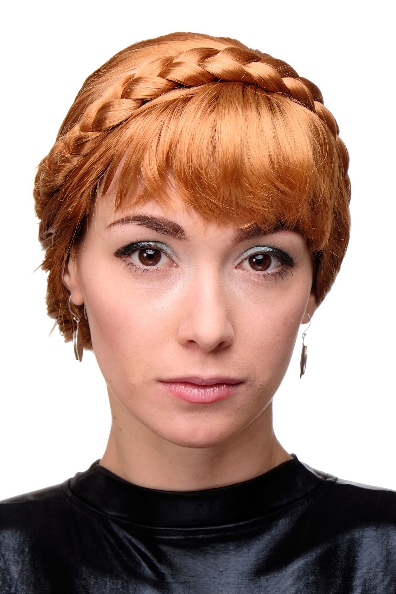 hochwertige Qualitätsperücken, Damenperücke Geflochten Zopf Kupfer-Blond Modell: GFW2031B, Vorderansicht, WIG ME UP: Ihr Perücken Online Shop geflochtene Tressen-Perücke Rostrot-Hellblond-Mix kurze Haare für Damen