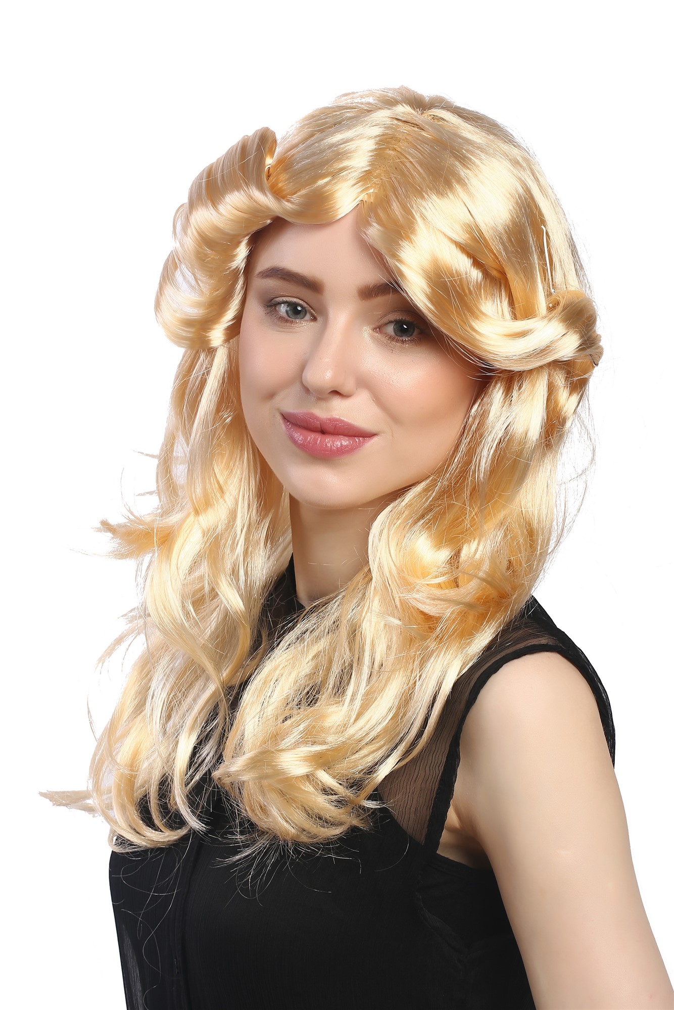 günstige Party Perücke, Perücke Mittelscheitel Goldblond Gestuft 90682-ZA02, Ansicht 4, WIG ME UP: Ihr Perücken Online Shop wellige Party Perücke Blond lange Haare für Damen