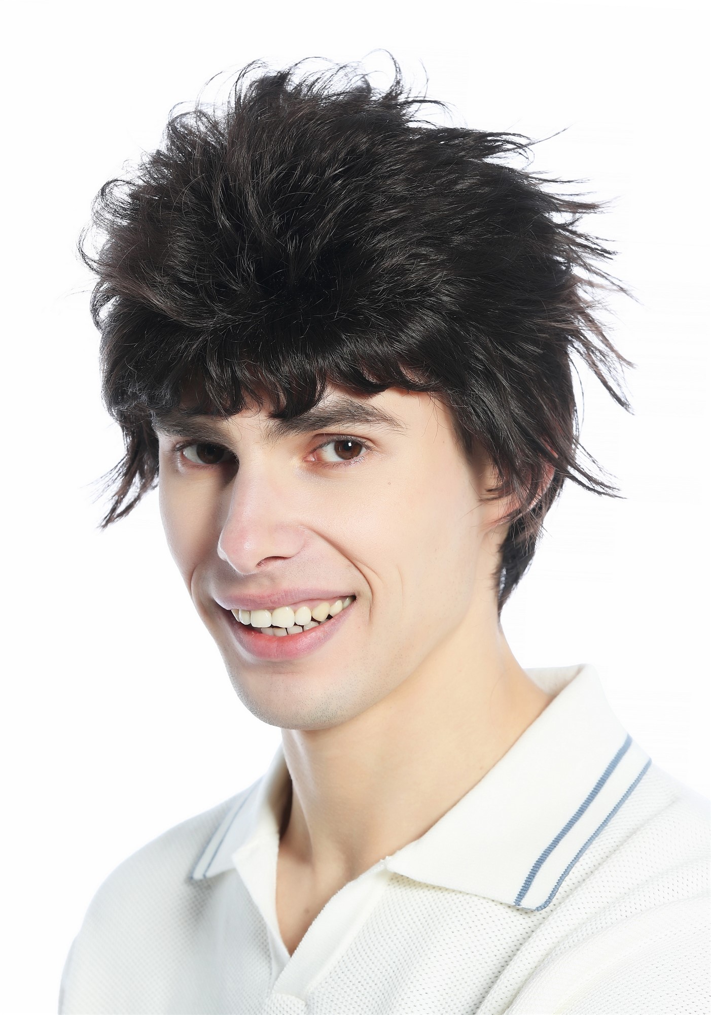 hochwertige Qualitätsperücken, Perücke kurz wild retro 80er toupiert wie ungekämmt Braun M-252A-6, Ansicht 2, WIG ME UP: Ihr Perücken Online Shop glatte Tressen-Perücke Mittelbraun kurze Haare für Unisex