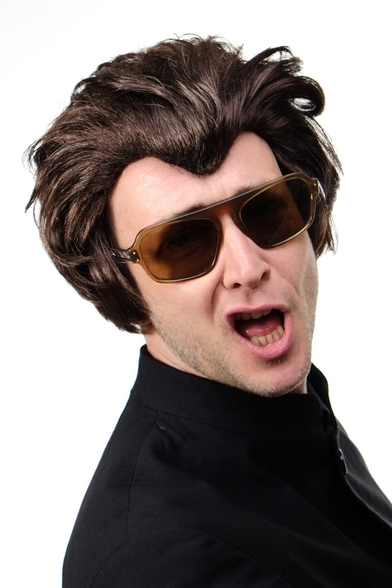 Halloween Wig Old Rockabilly Horror Punk Quiff 50ies Vampire Dracula brown 45874, front view, WIG ME UP: Your Perücken Online Shop Party Wig, Men, Brown, wavy, short