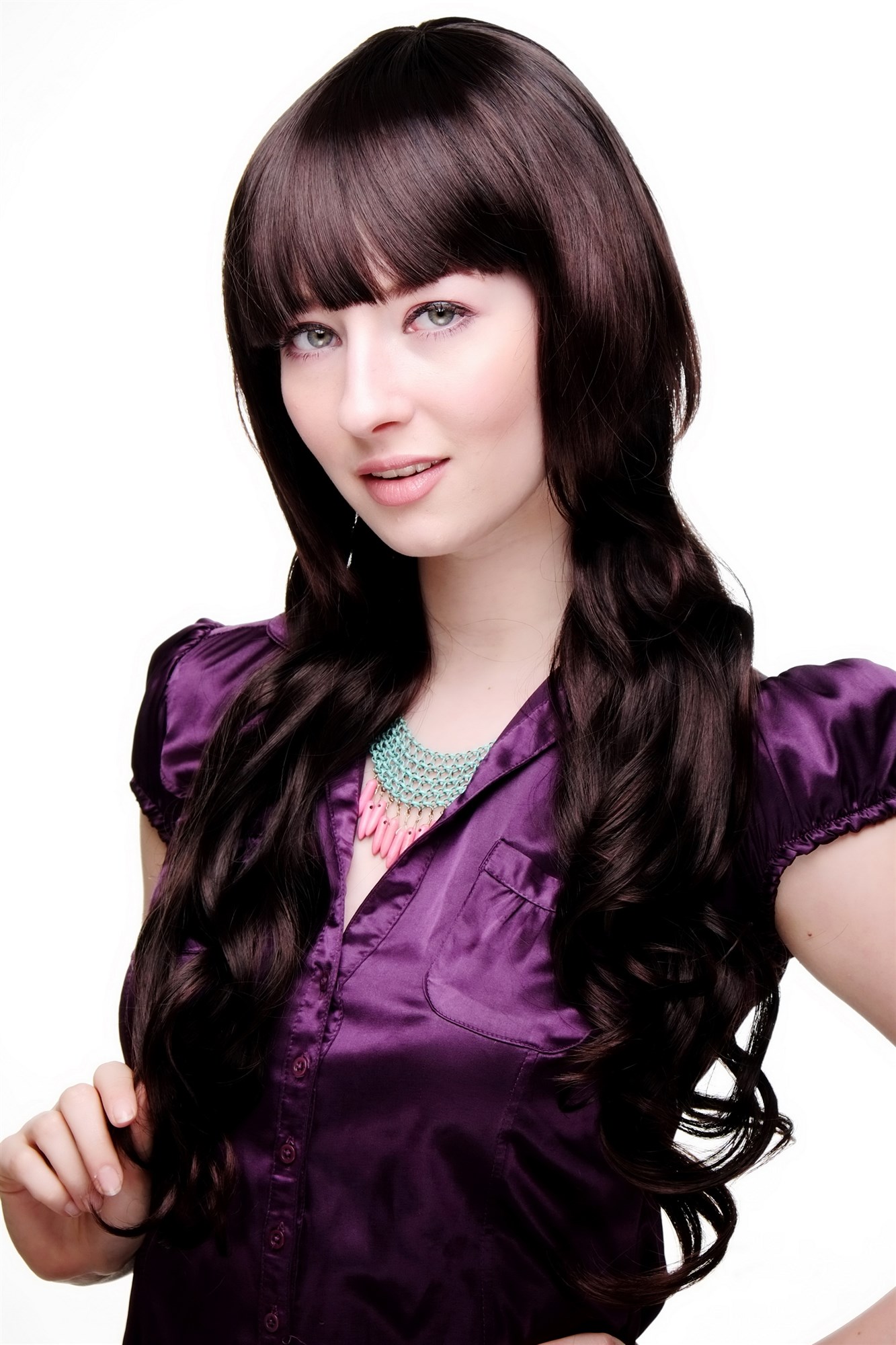 Lady  Wig VERY LONG bangs voluminous curls mixed brown MAHOGANY strands XW313A-2T33, view 2, WIG ME UP: Your Perücken Online Shop Quality Wigs, Ladies, dark mahogany, curled, long