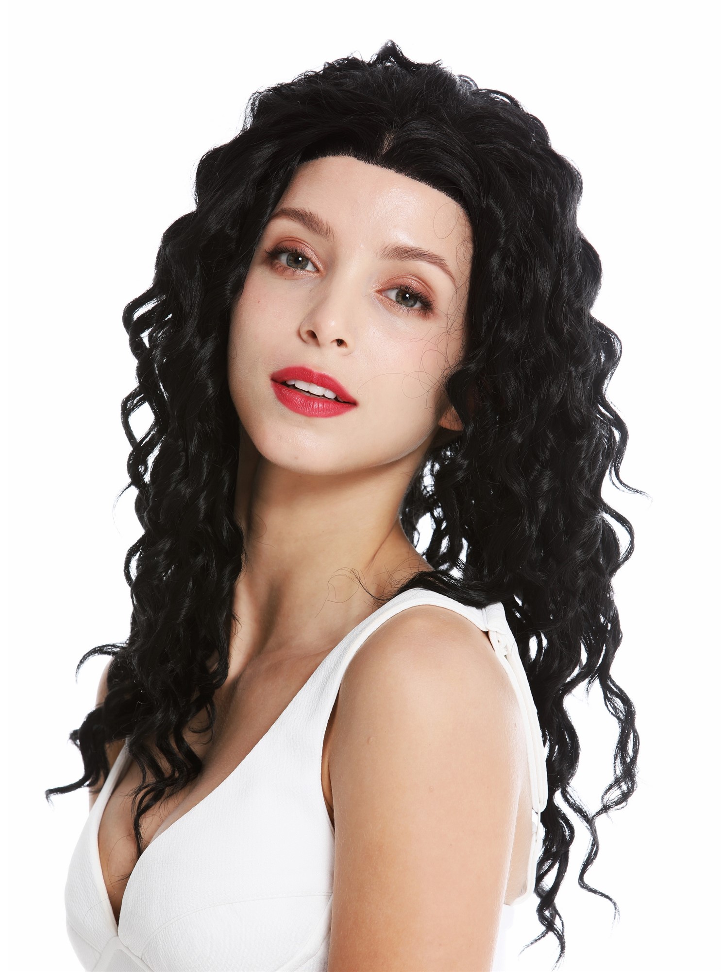 hochwertige Qualitätsperücken, Perücke Lace-Front lang lockig Korkenzieher-Locken Schwarz LA9013-1B, Ansicht 3, WIG ME UP: Ihr Perücken Online Shop lockige Tressen-Perücke mit Front-Lace Samtschwarz lange Haare für Damen