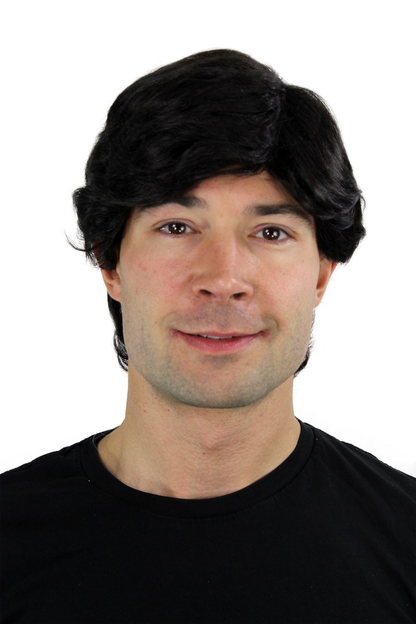 hochwertige Qualitätsperücken, Männer-Perücke glatt kurzhaarig schwarz schwarzbraun GFW355A-2, Vorderansicht, WIG ME UP: Ihr Perücken Online Shop glatte Tressen-Perücke Schwarzbraun kurze Haare für Herren