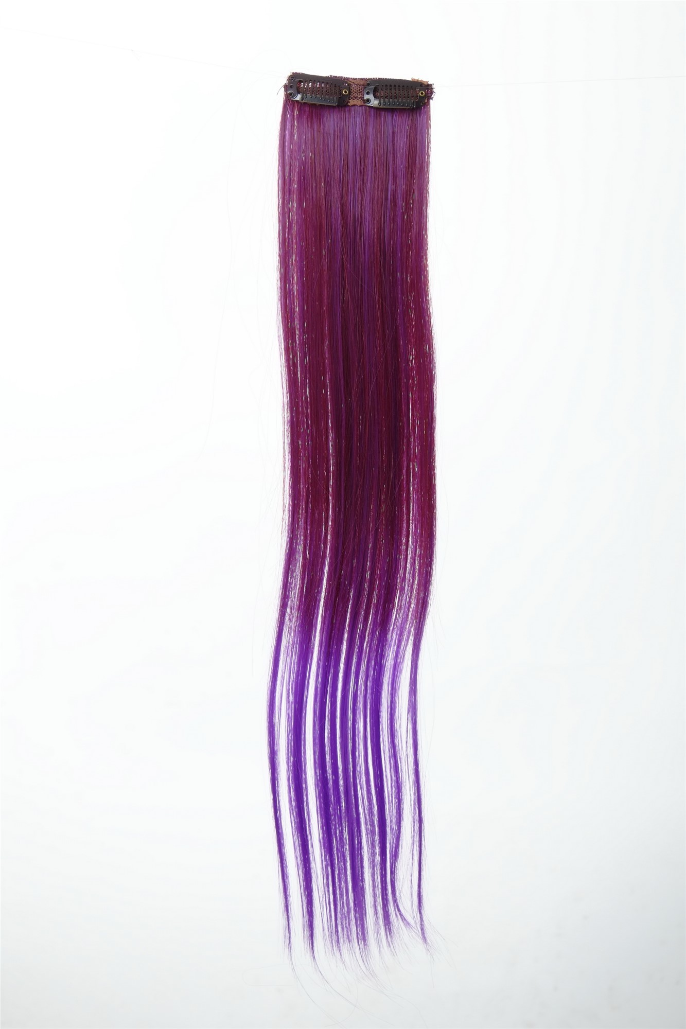 YZF-P2S18P-T2315TT3533 1 x Two Clip Clip-In extension strand highlight straight micro clip, 3,5 inch wide, 18 inches long purple neon violet mix, view 2, WIG ME UP: Your Perücken Online Shop Extensions, eggplant red-neon violet mix, straight, shoulder-length