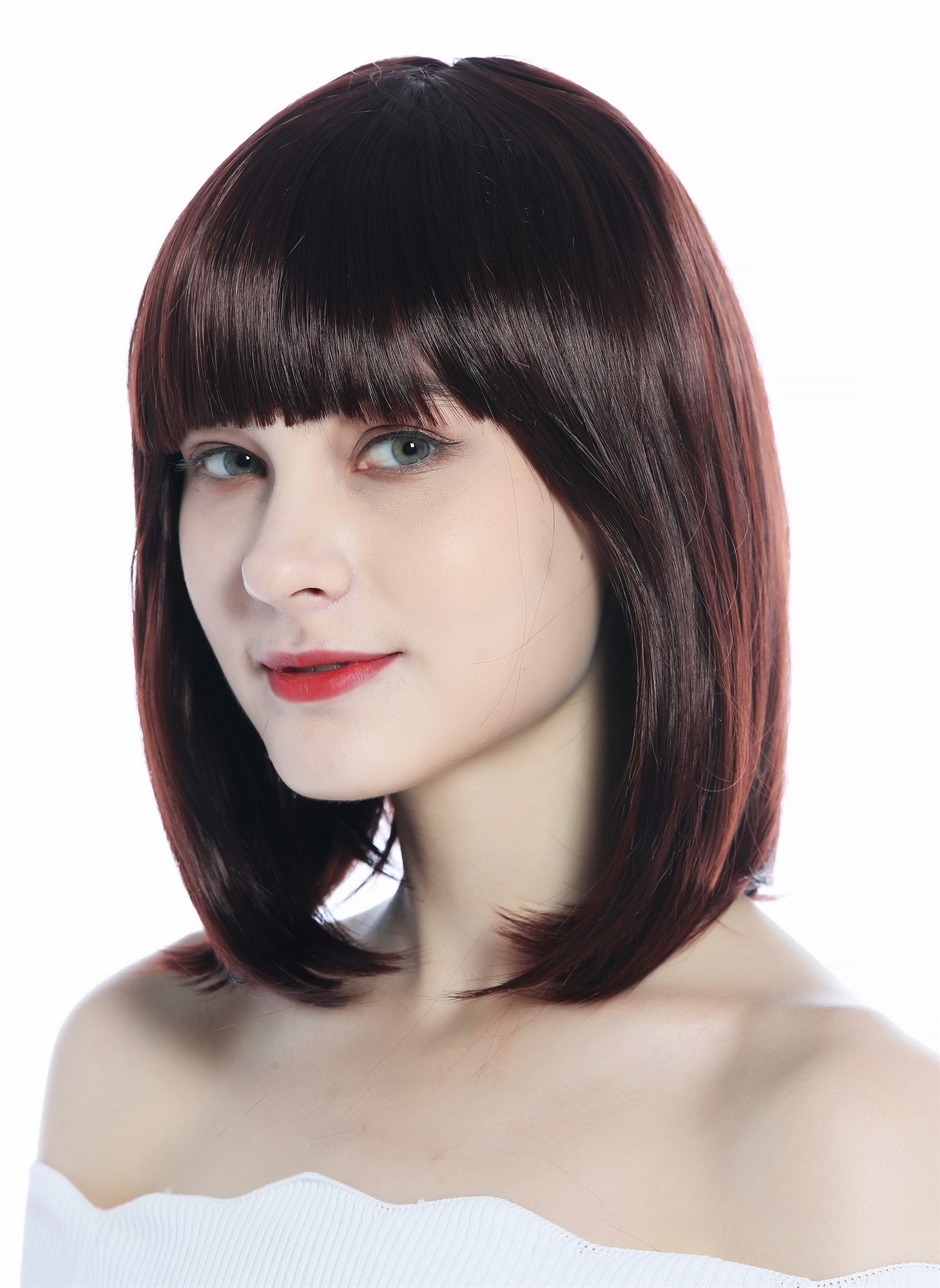 Wig Ladies Women Halloween longbob short bangs smooth mahogany brown CW-052, view 2, WIG ME UP: Your Perücken Online Shop Party Wig, Ladies, Mahogany, straight, shoulder-length