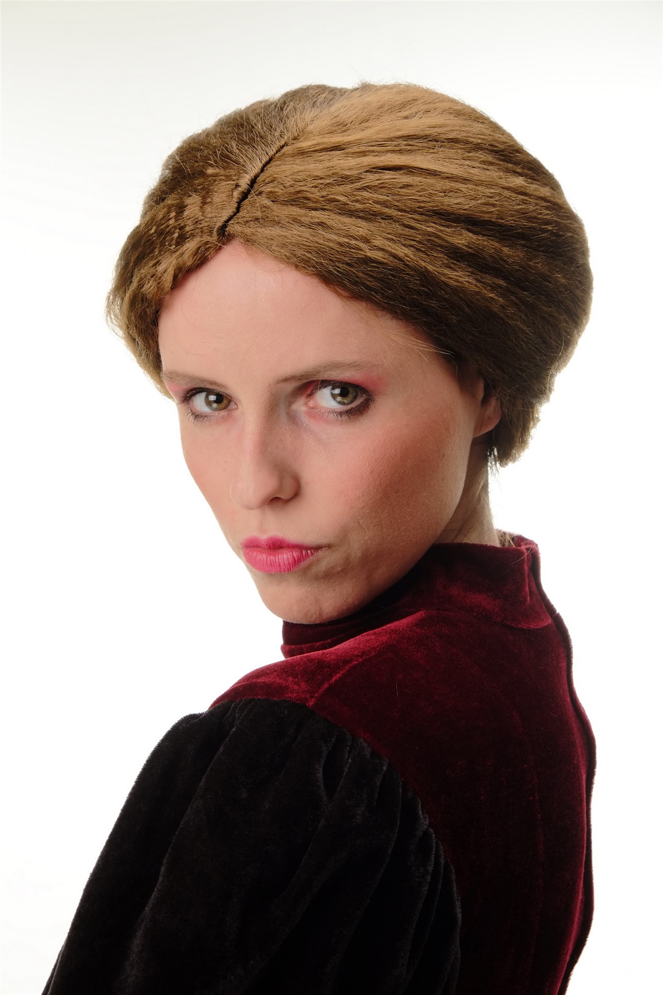 69020-P6 Wig Ladies Halloween Carnival strictly tied back hairbun Governess Granny brown, view 4, WIG ME UP: Your Perücken Online Shop Party Wig, Ladies, golden brown, straight, short