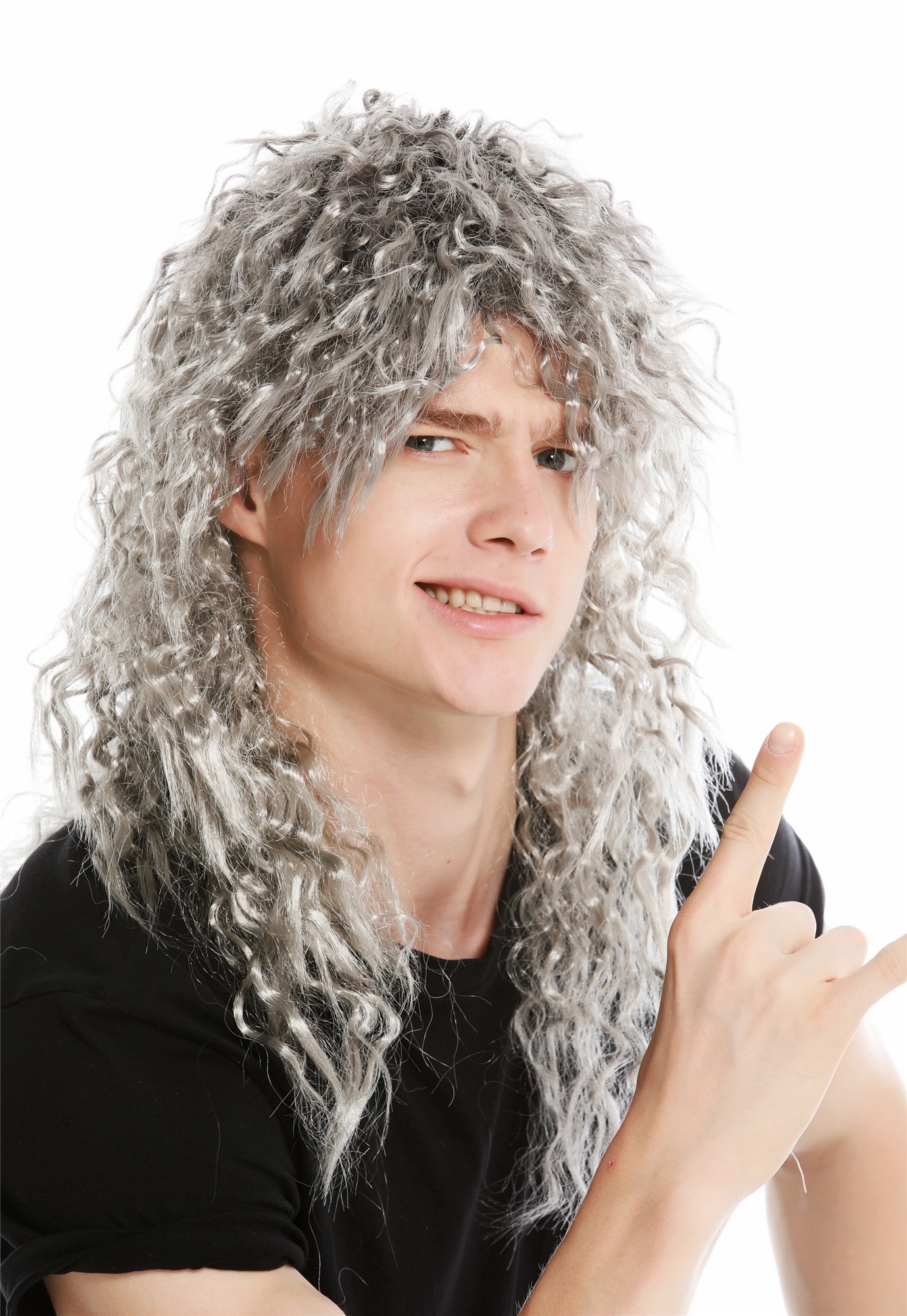 Wig women men wild grey mane curls volume old grey football player mullet 90750, front view, WIG ME UP: Your Perücken Online Shop Party Wig, Unisex, Grey, curled, short