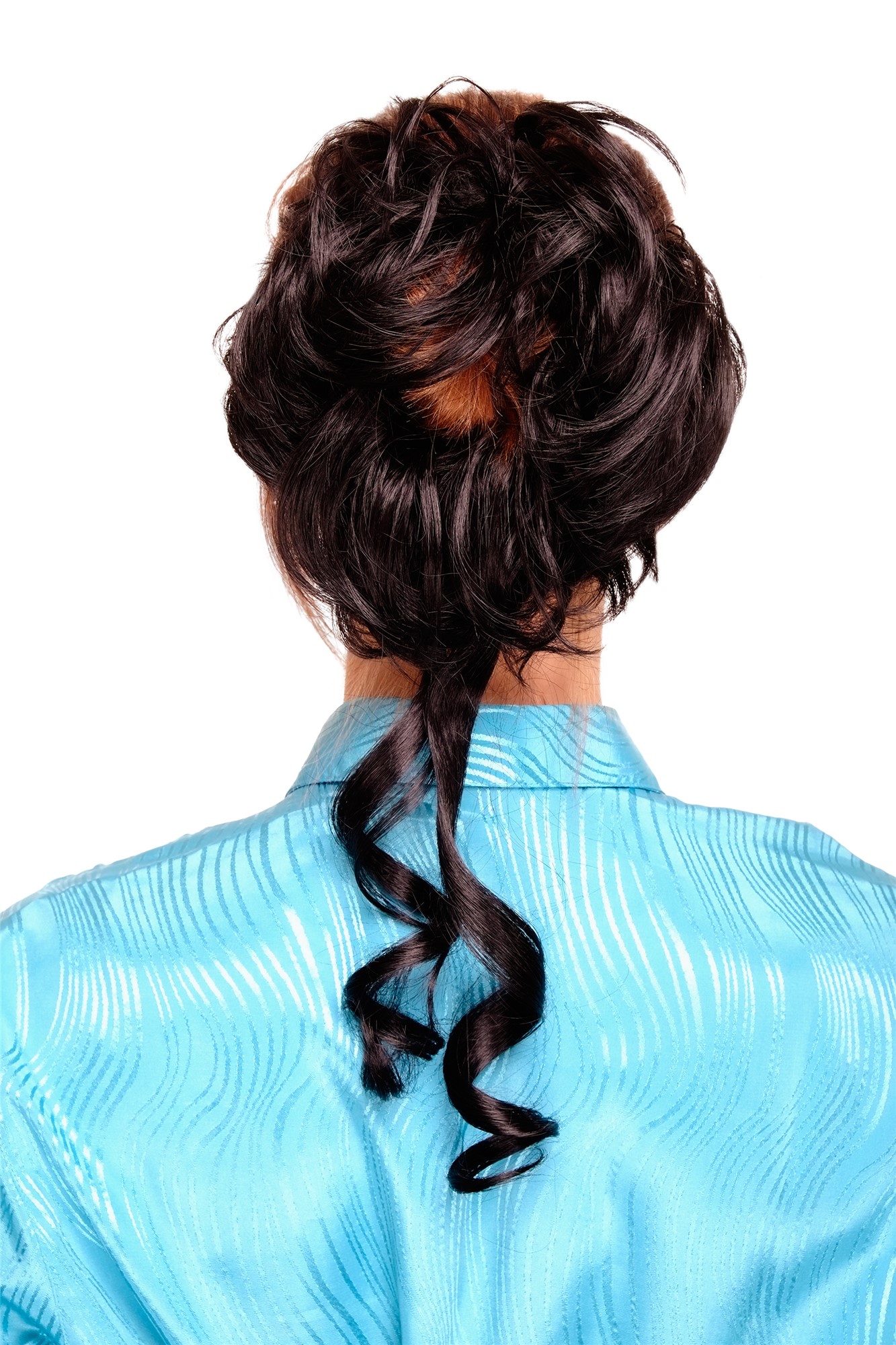 Hair Piece baroque voluminous wild curled scrunchy comb black YZF-3072HT, front view, WIG ME UP: Your Perücken Online Shop Ponytails, Black, curled, shoulder-length