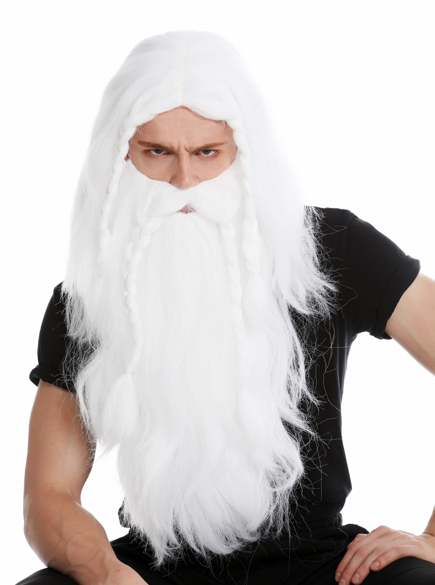 günstige Party Perücke, Perücke Bart Wikinger Zwerg Weiß RJ033-P60, Ansicht 2, WIG ME UP: Ihr Perücken Online Shop geflochtene Party Perücke Weiß kurze Haare für Herren