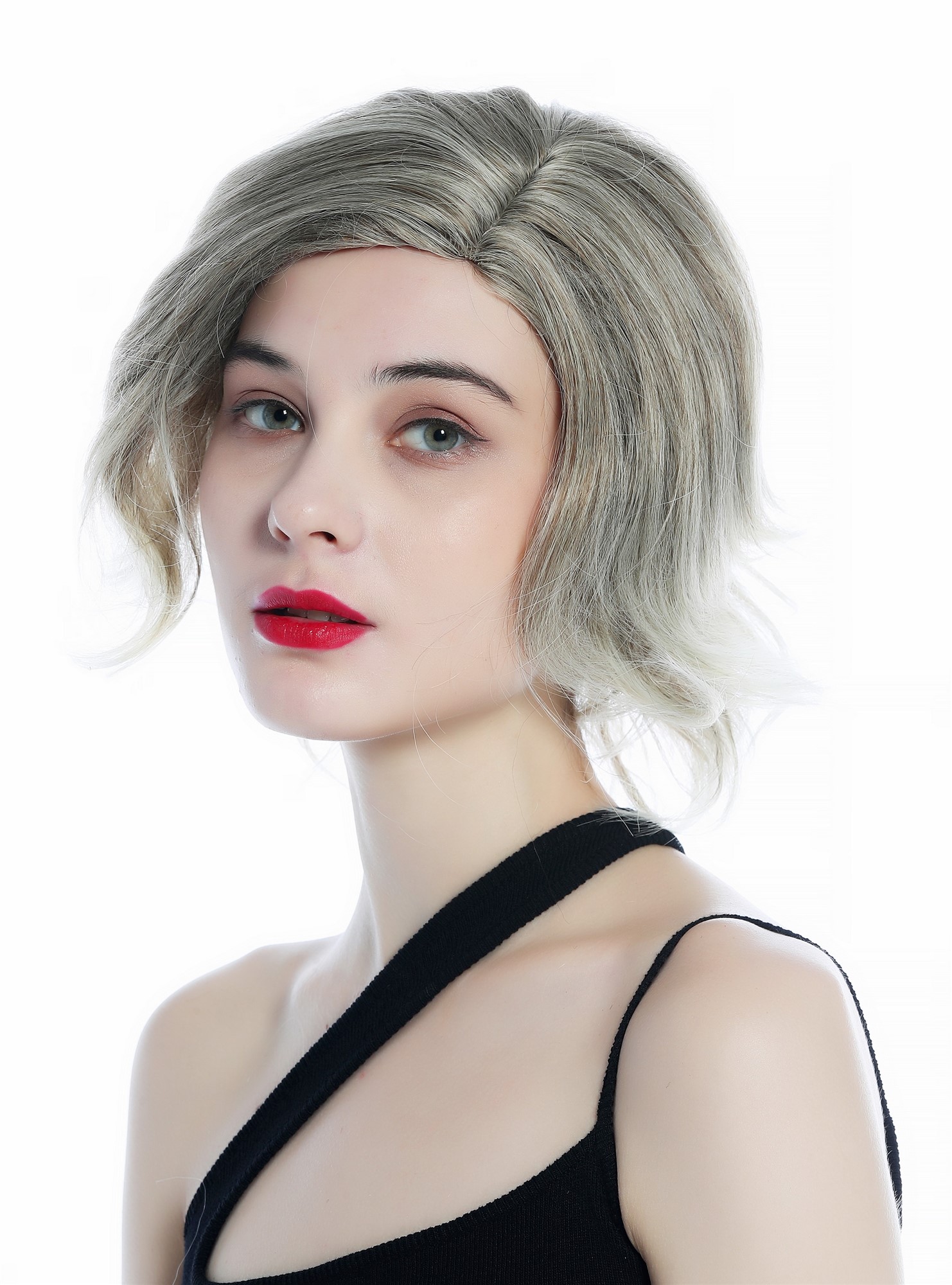 hochwertige Qualitätsperücken, Perücke kurz wild gewellt gescheitelt Scheitel Balayage Hellbraun Hellblond DW3334-10T613, Ansicht 2, WIG ME UP: Ihr Perücken Online Shop wellige Tressen-Perücke mit Kopfhaut-Imitat Matthellbraun mit pearlblonden Strähnen schulterlange Haare für Damen