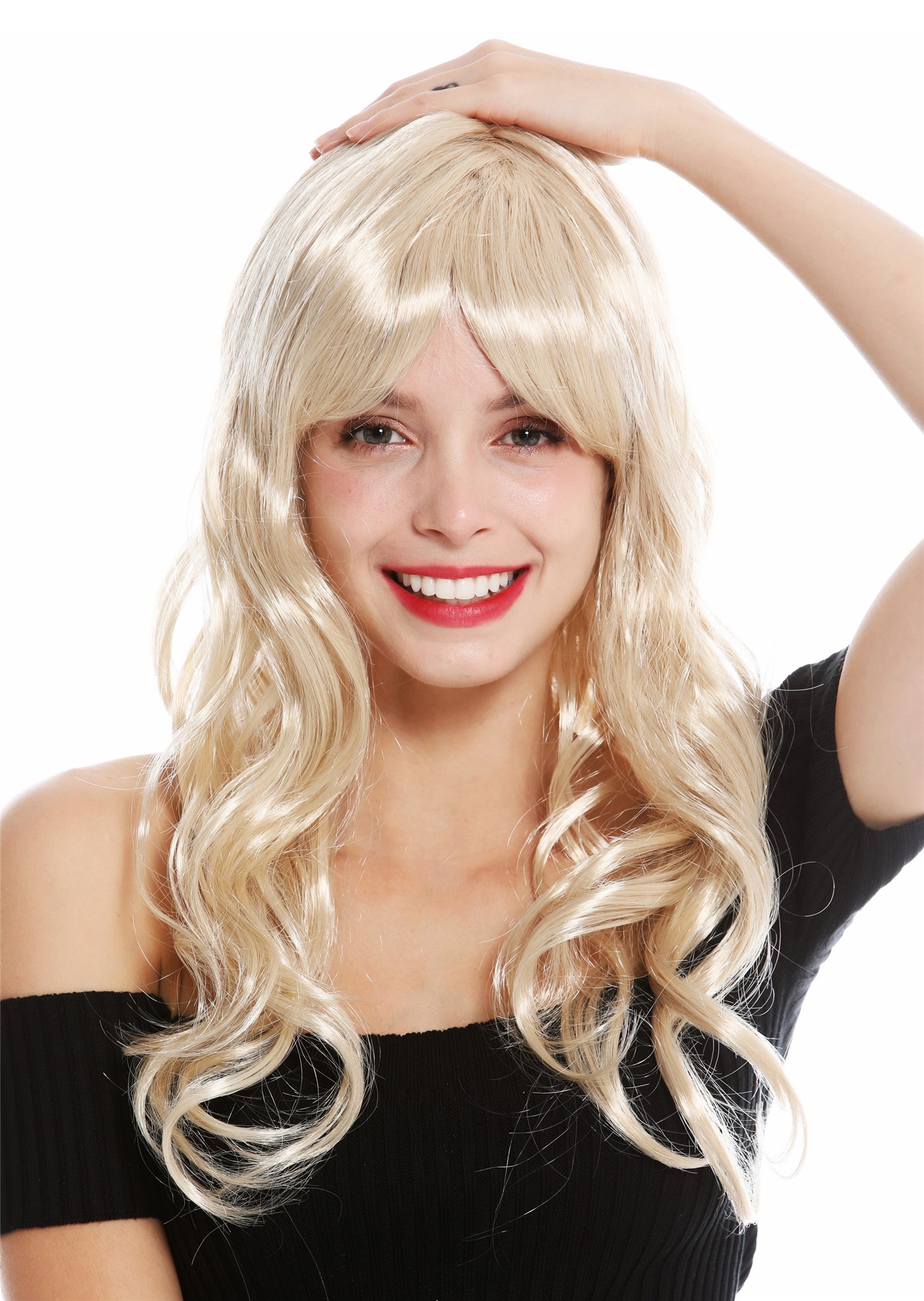 Women's party wig carnival blonde mix long wavy fringe parting 23,6 inches 91164, view 2, WIG ME UP: Your Perücken Online Shop Party Wig, Ladies, light blonde mix, wavy, long