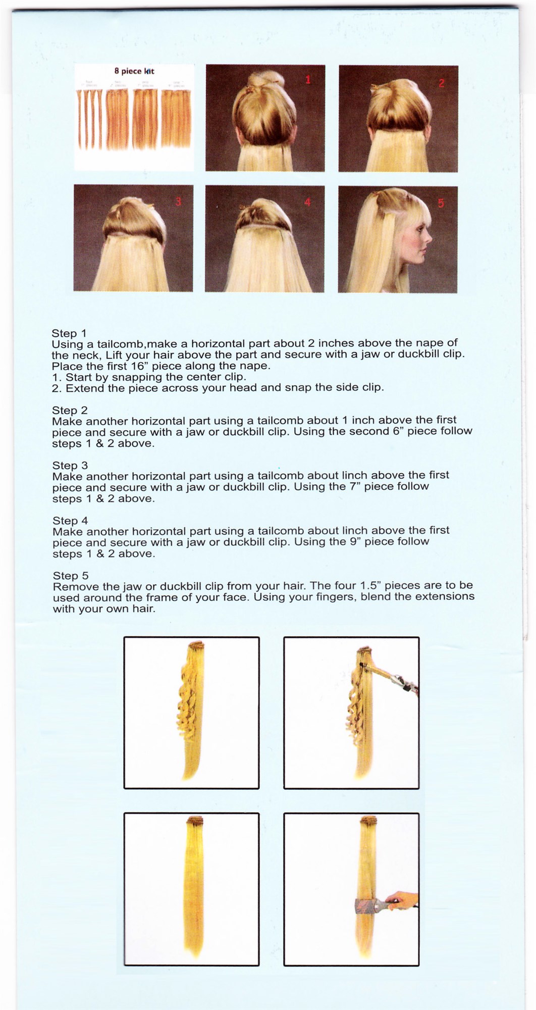 8 tlg. Clip-in Komplett-Set Extensions Haarverlängerungen Vollkopf (1) Länge 40 cm EX03-1, Ansicht 4, WIG ME UP: Ihr Perücken Online Shop glatte Extensions verschiedene Farben 40 cm lang