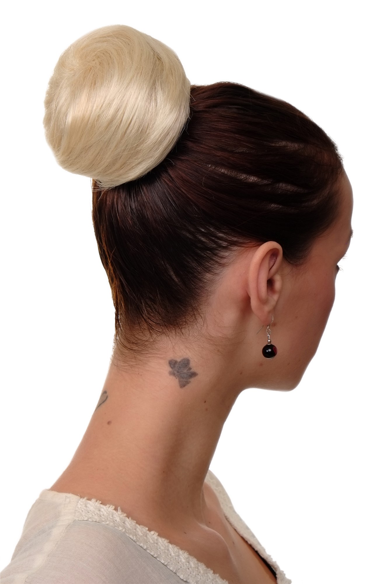 Dutt Haarknoten 60er Vintage Hellblond Modell: NHA-004B, Vorderansicht, WIG ME UP: Ihr Perücken Online Shop glatter Dutt Haarteil Blond-Mix
