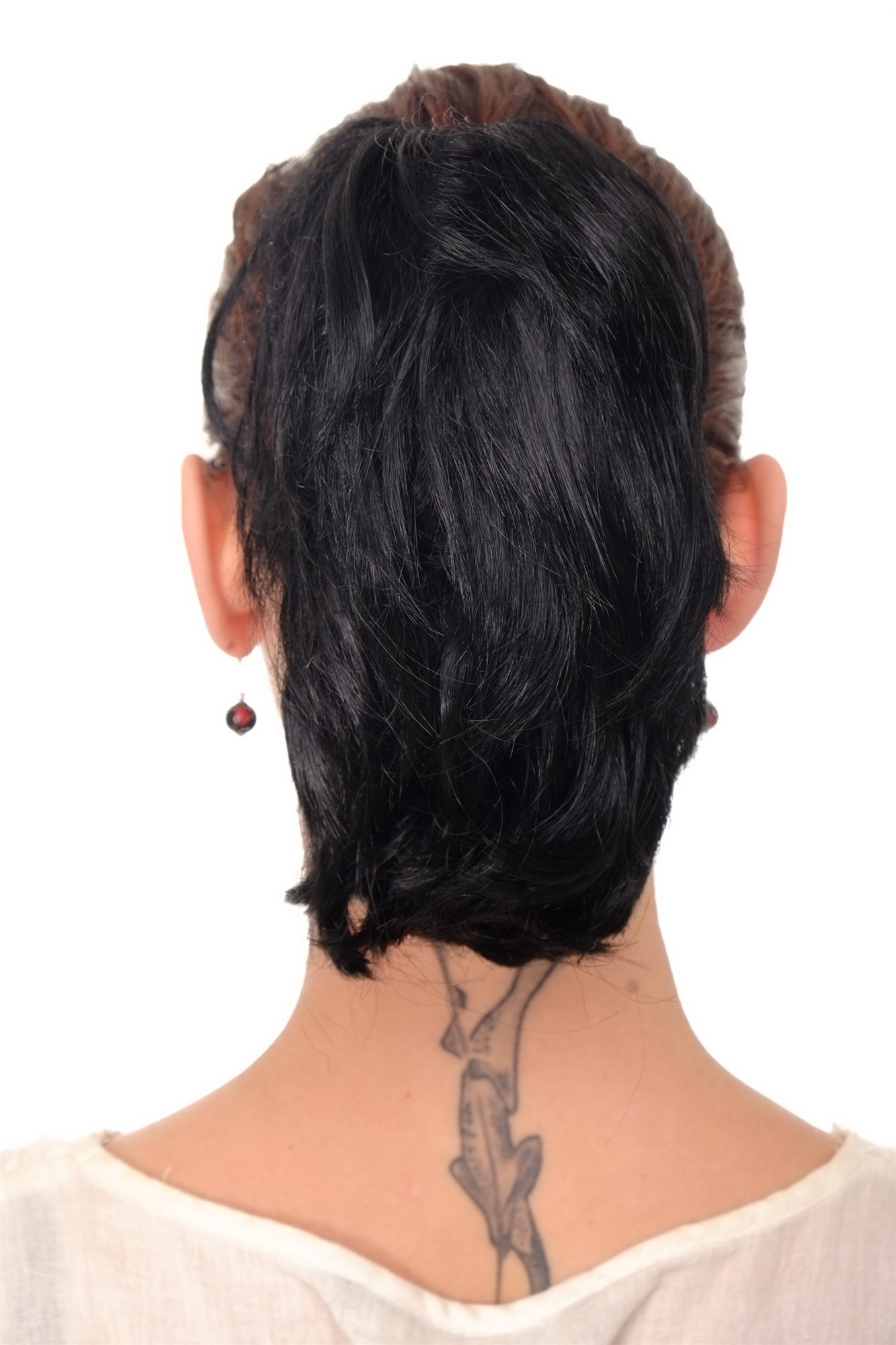 hochwertiges Haarteil Schwarz kurz wild Befestigung mit Butterfly-Klammer Modell: T6545, Ansicht 2, WIG ME UP: Ihr Perücken Online Shop glattes Zopf-Haarteil Schwarz 20 cm lang