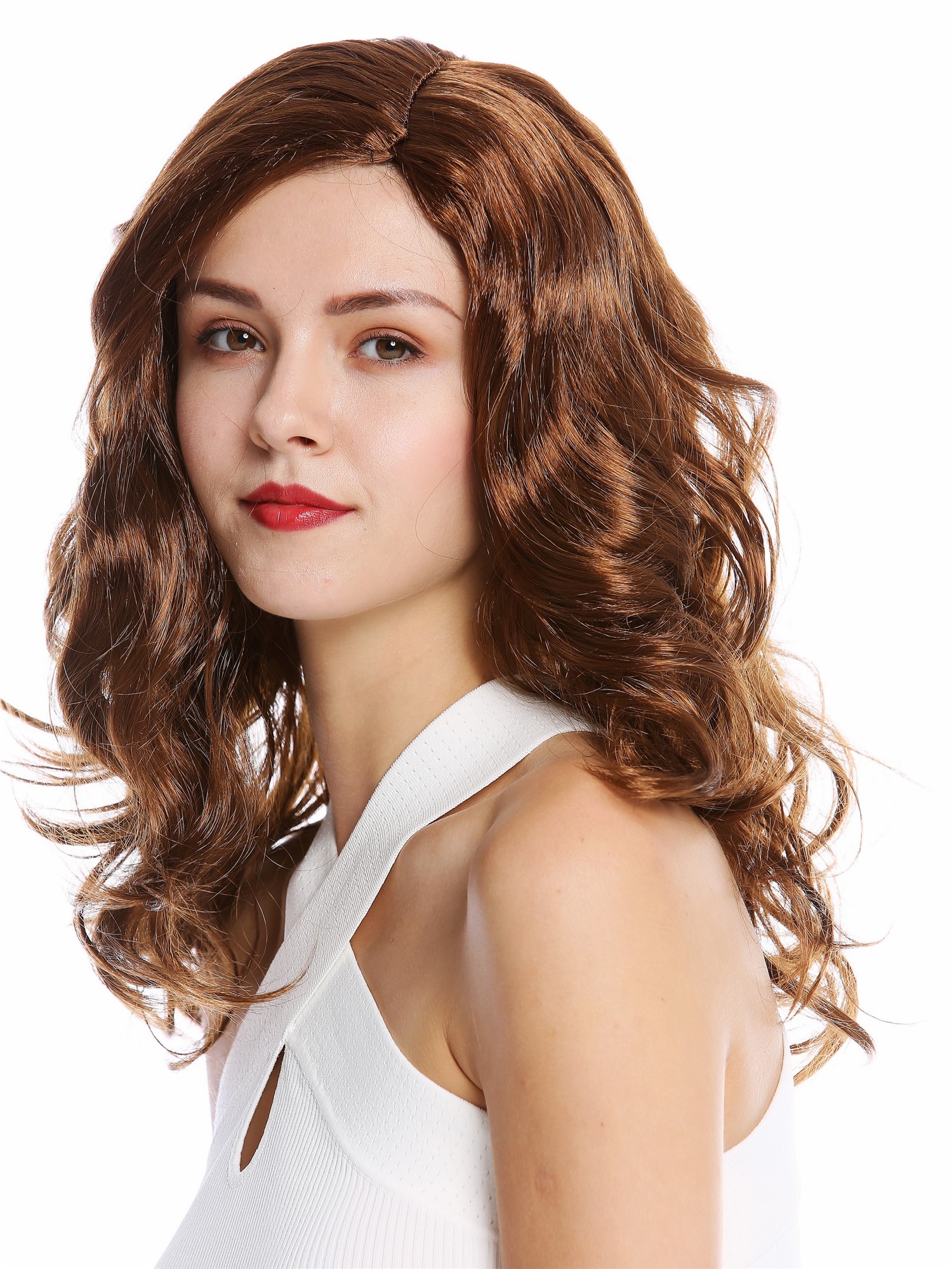 Lady party wig women long wavy middle-parting brown Halloween carnival 90831, front view, WIG ME UP: Your Perücken Online Shop Party Wig, Ladies, Brown, wavy, long