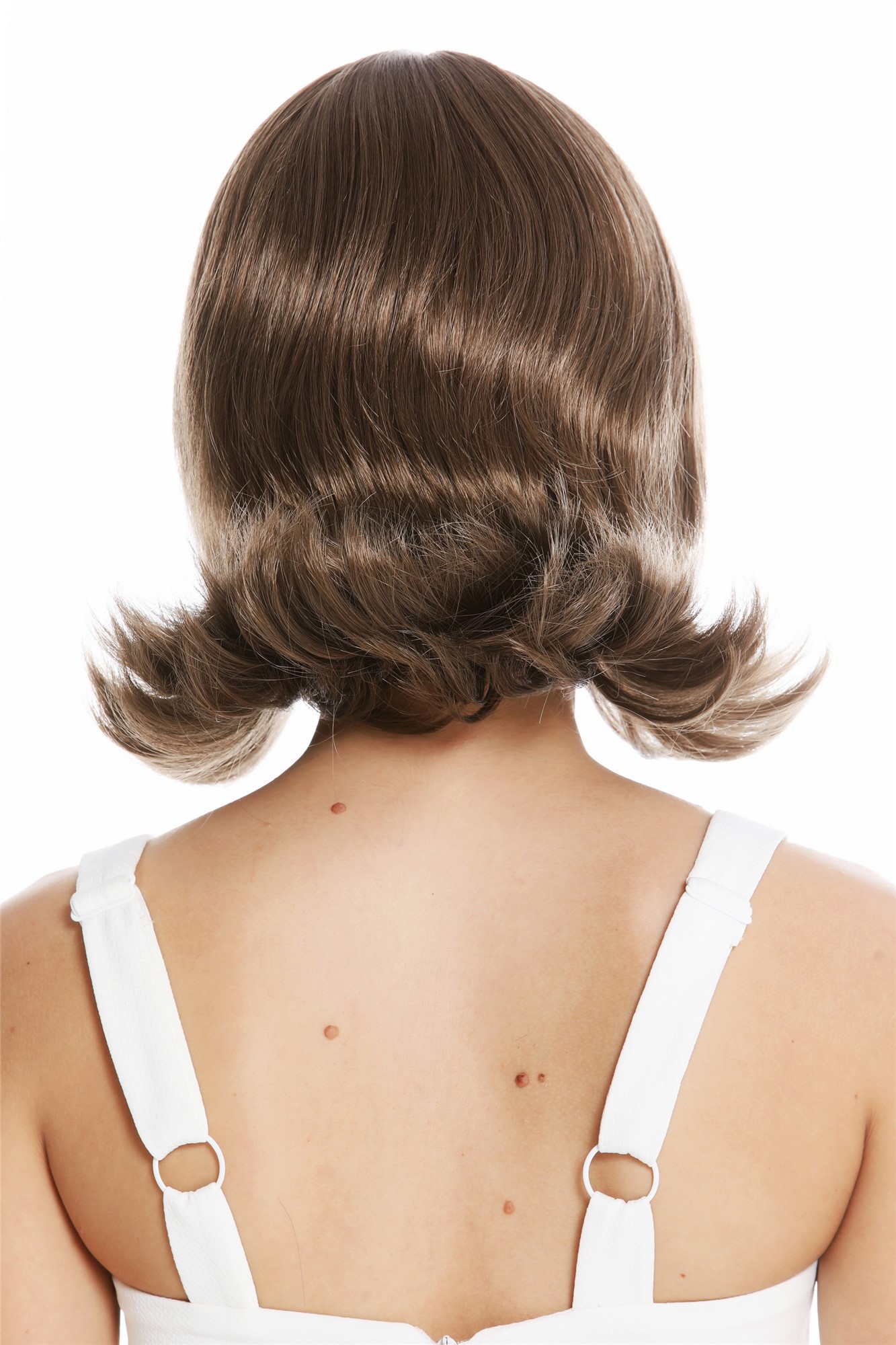 hochwertige Qualitätsperücken, Perücke kurz 50er 60er Retro Braun GFW1326-18, Ansicht 4, WIG ME UP: Ihr Perücken Online Shop glatte Tressen-Perücke mit Kopfhaut-Imitat Dunkel-Goldbraun kurze Haare für Damen