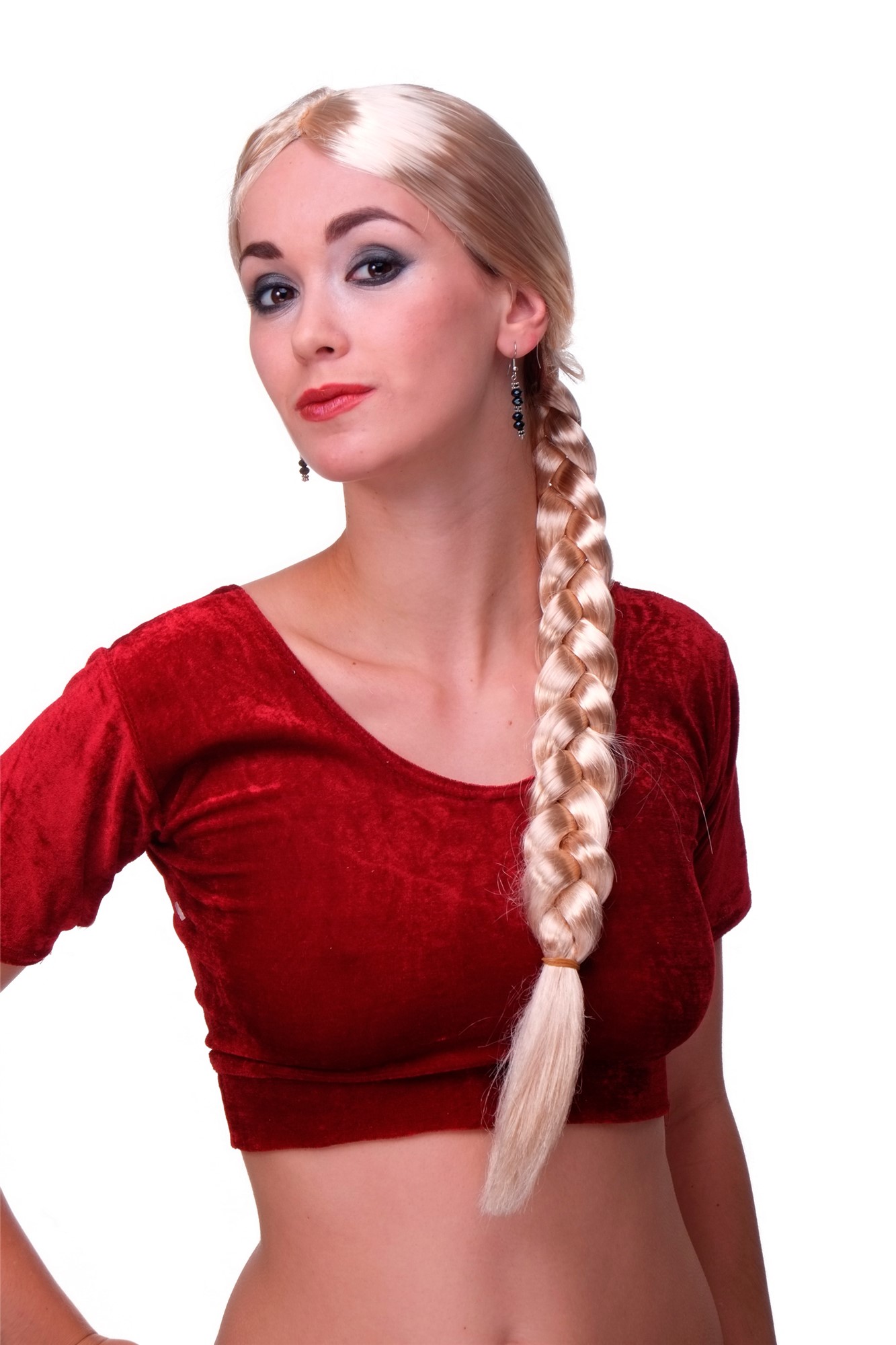 Party/Fancy Dress/Halloween blond Wig with long braid Rapunzel Viking Princess, front view, WIG ME UP: Your Perücken Online Shop Party Wig, Ladies, Blonde, Braided, long