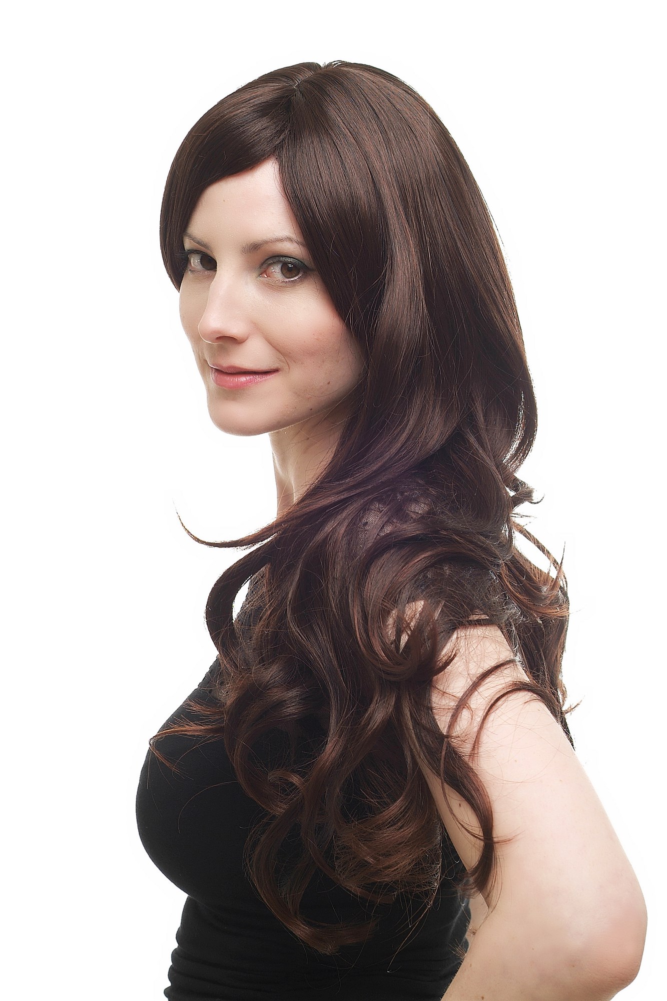 Lady wig straight curling wavy ends mahogany brown long fringe parted side H9117, view 7, WIG ME UP: Your Perücken Online Shop Quality Wigs, Ladies, Brown, wavy, long