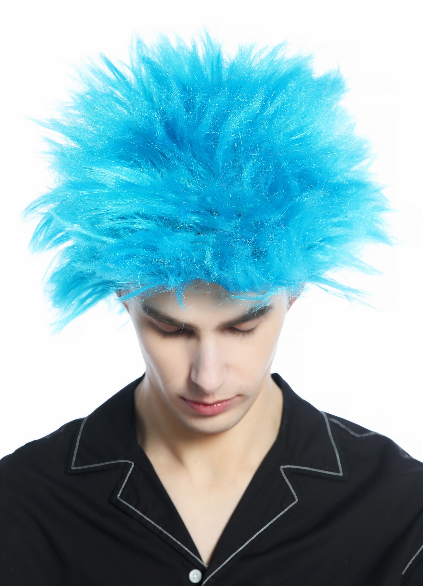Halloween Carnival wig men women 80s punk waved teased blue CW-030-PC40 , view 3, WIG ME UP: Your Perücken Online Shop Party Wig, Unisex, Blue, wavy, short
