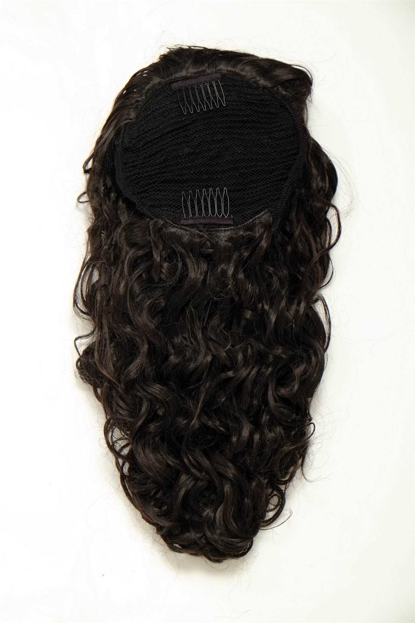 Hairpiece Ponytail with 2 combs/clips & elastic draw string long full curls voluminous dark brown, view 2, WIG ME UP: Your Perücken Online Shop Ponytails, dark brown, curled, shoulder-length