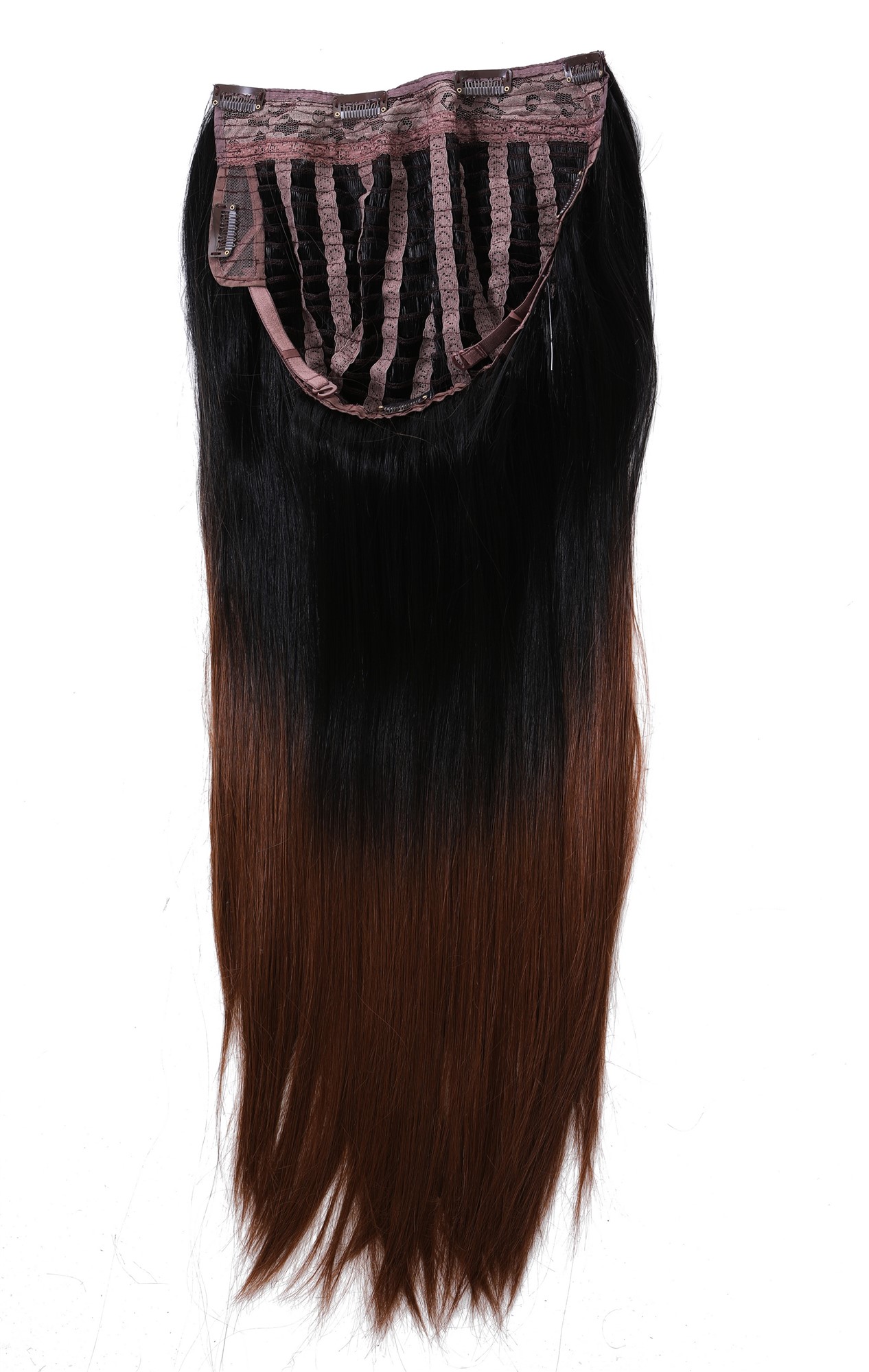 Halbperücke Clip-In Extension lang glatt Ombre Schwarz Kupferbraun BR18709-1T30, Ansicht 2, WIG ME UP: Ihr Perücken Online Shop glatte Halbperücke Schwarz-Braun-Mix 70 cm lang