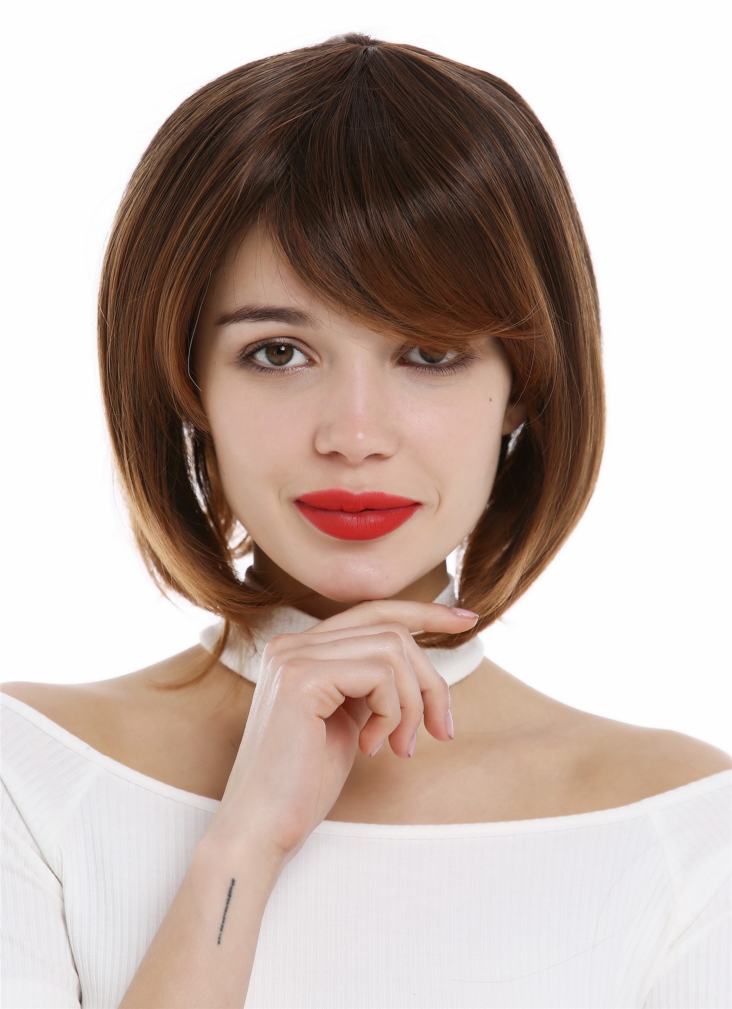hochwertige Qualitätsperücken, Perücke Damen Long Bob Longbob mit Scheitel volles Haar Kastanie Braun 1215-2T30, Ansicht 6, WIG ME UP: Ihr Perücken Online Shop glatte Tressen-Perücke mit Kopfhaut-Imitat Mittelbraun kurze Haare für Damen