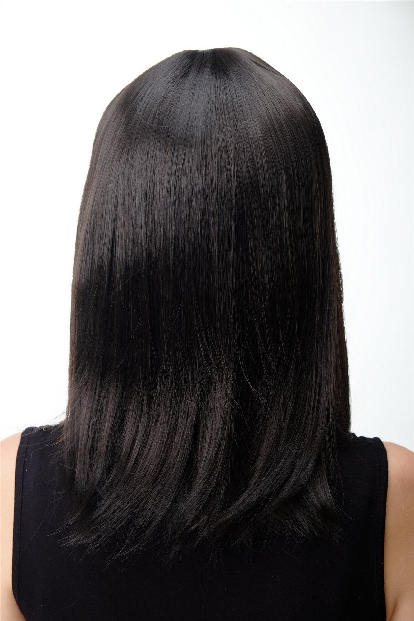 hochwertige Qualitätsperücken, Perücke schulterlang Pony glatt dunkelbraun 7122-4, Ansicht 4, WIG ME UP: Ihr Perücken Online Shop glatte Tressen-Perücke mit Kopfhaut-Imitat Braun schulterlange Haare für Damen