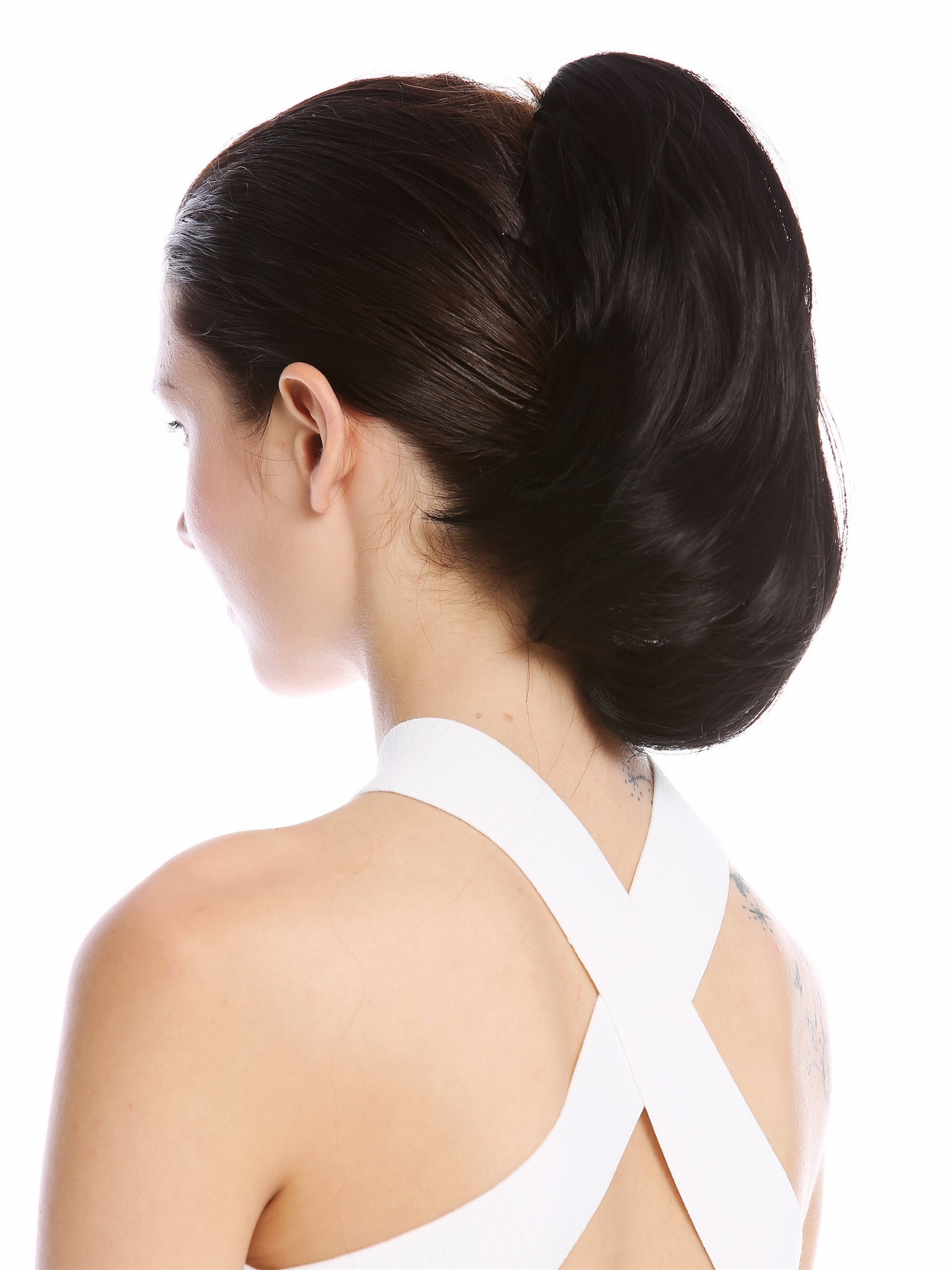 hochwertiger Zopf Pferdeschwanz kurz glatt leicht wellig Schwarz MKB-29-V-1, Ansicht 2, WIG ME UP: Ihr Perücken Online Shop lockiges Zopf-Haarteil Schwarz 30 cm lang