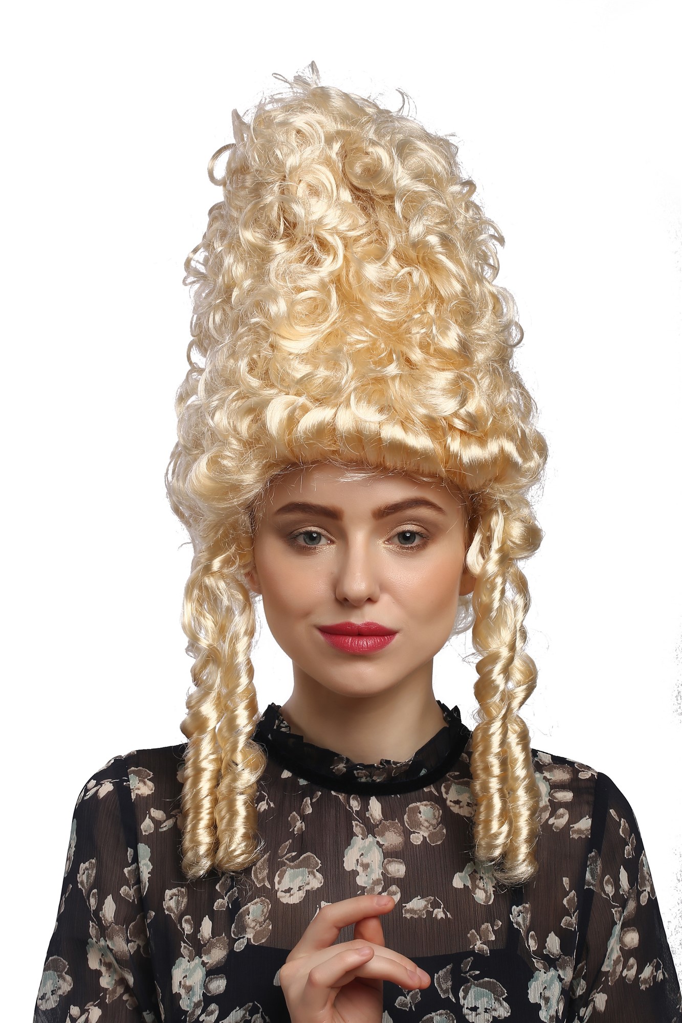 90867-ZA88 Lady Party Wig Halloween historic Cosplay Baroque Beehive blond curly Marie Antoinette, front view, WIG ME UP: Your Perücken Online Shop Party Wig, Ladies, Blonde, curled, long
