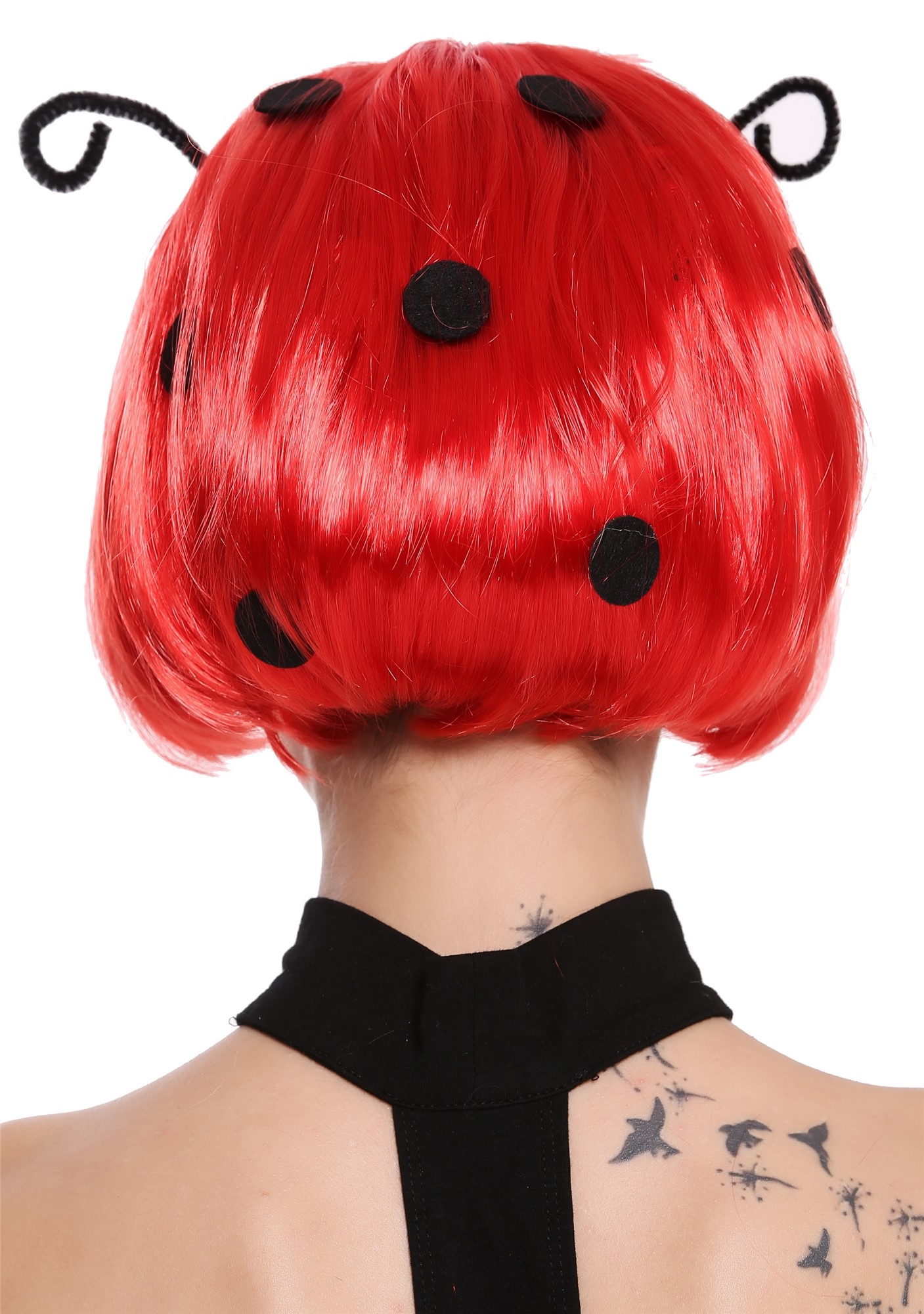 günstige Party Perücke, Perücke Marienkäfer rot schwarz Punkte 91574-ZA13, Ansicht 4, WIG ME UP: Ihr Perücken Online Shop glatte Party Perücke Rot kurze Haare für Damen