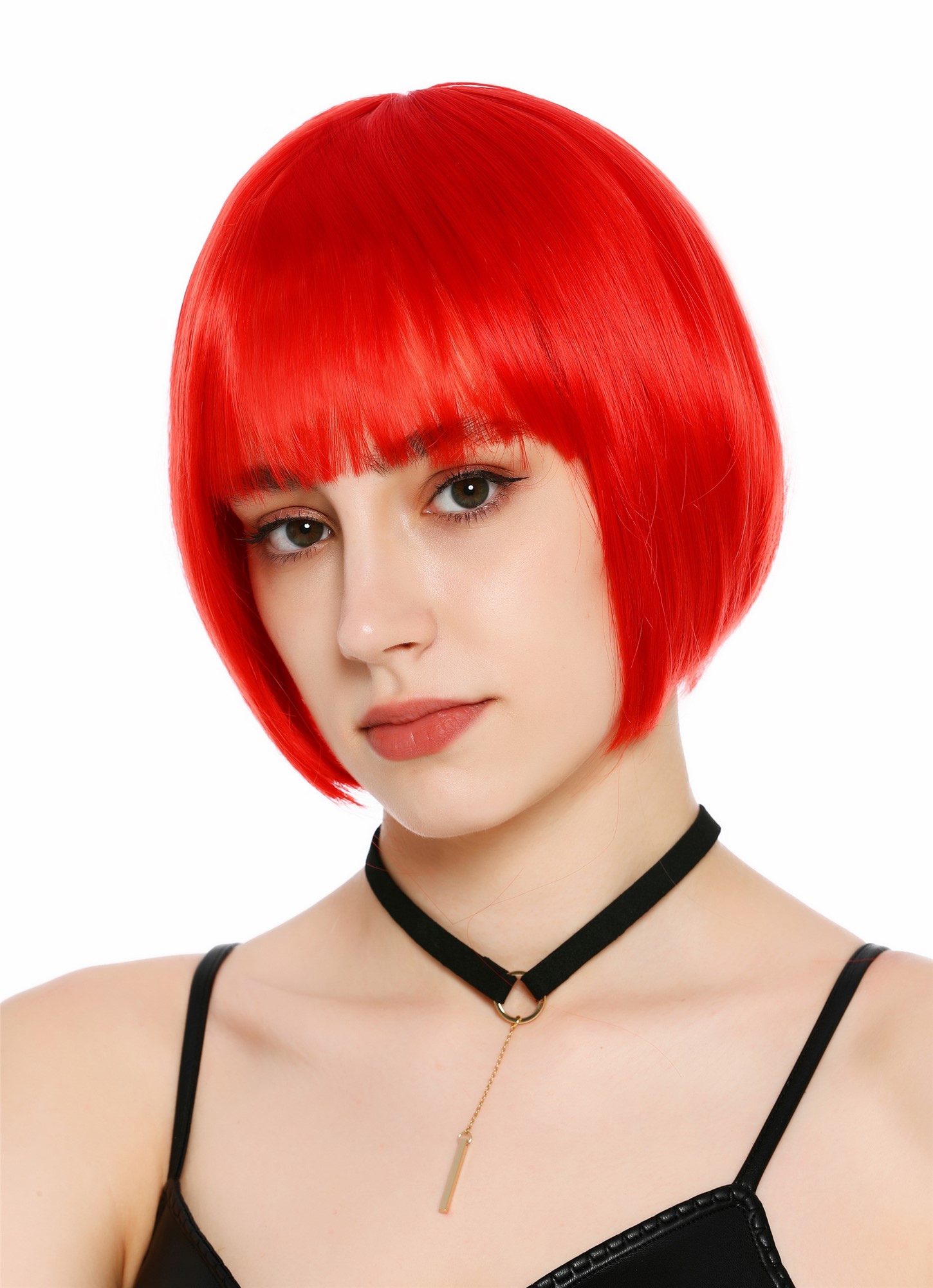 Damenperücke kurz Bob Pony glatt leuchtendes Rot SZL0751-DHT113