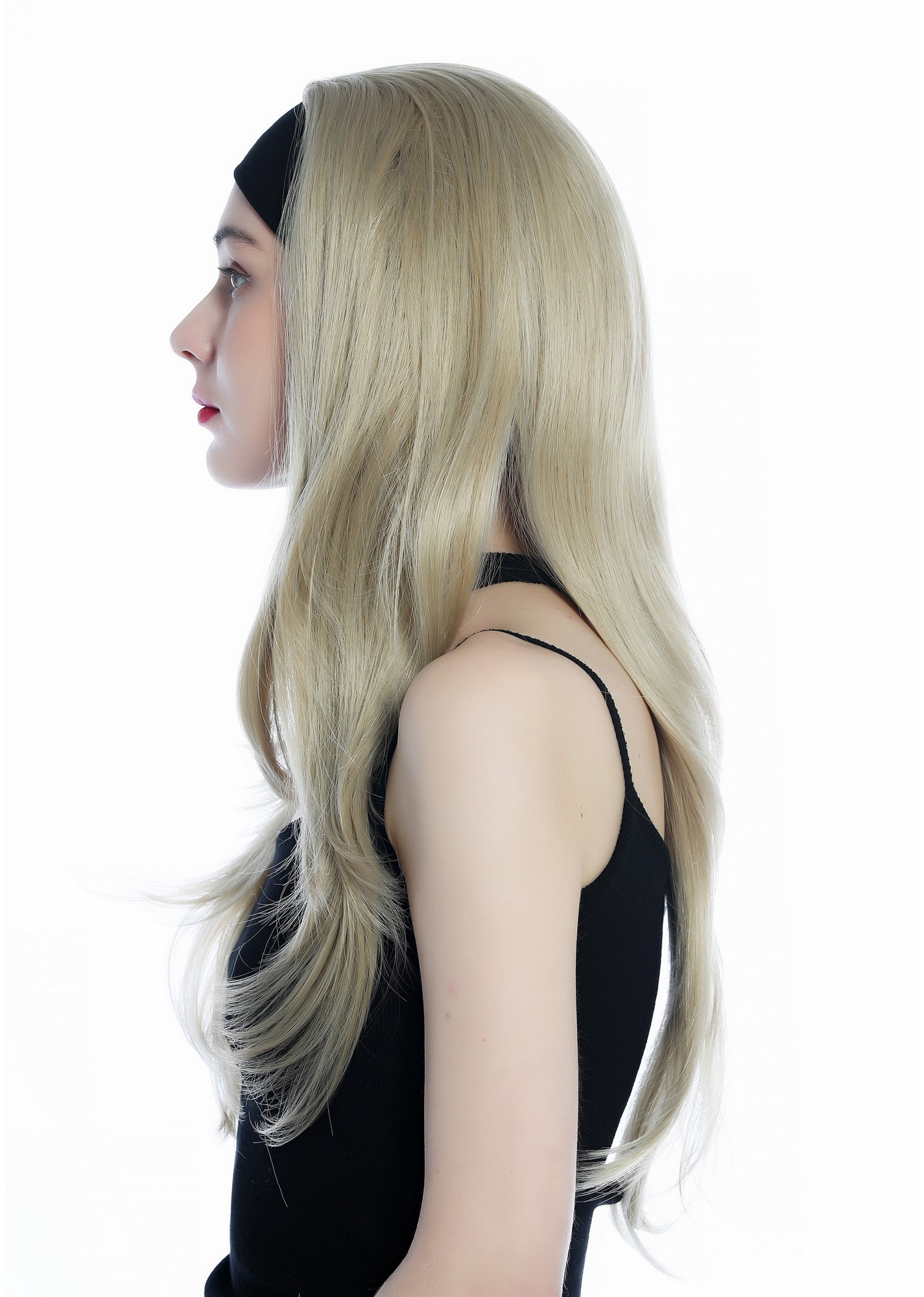 hochwertige Qualitätsperücken, Perücke Halbperücke Stirnband lang glatt blond Mittel-Aschblond H9306-24, Ansicht 3, WIG ME UP: Ihr Perücken Online Shop glatte Tressen-Perücke mit Stirnband Aschblond lange Haare für Damen