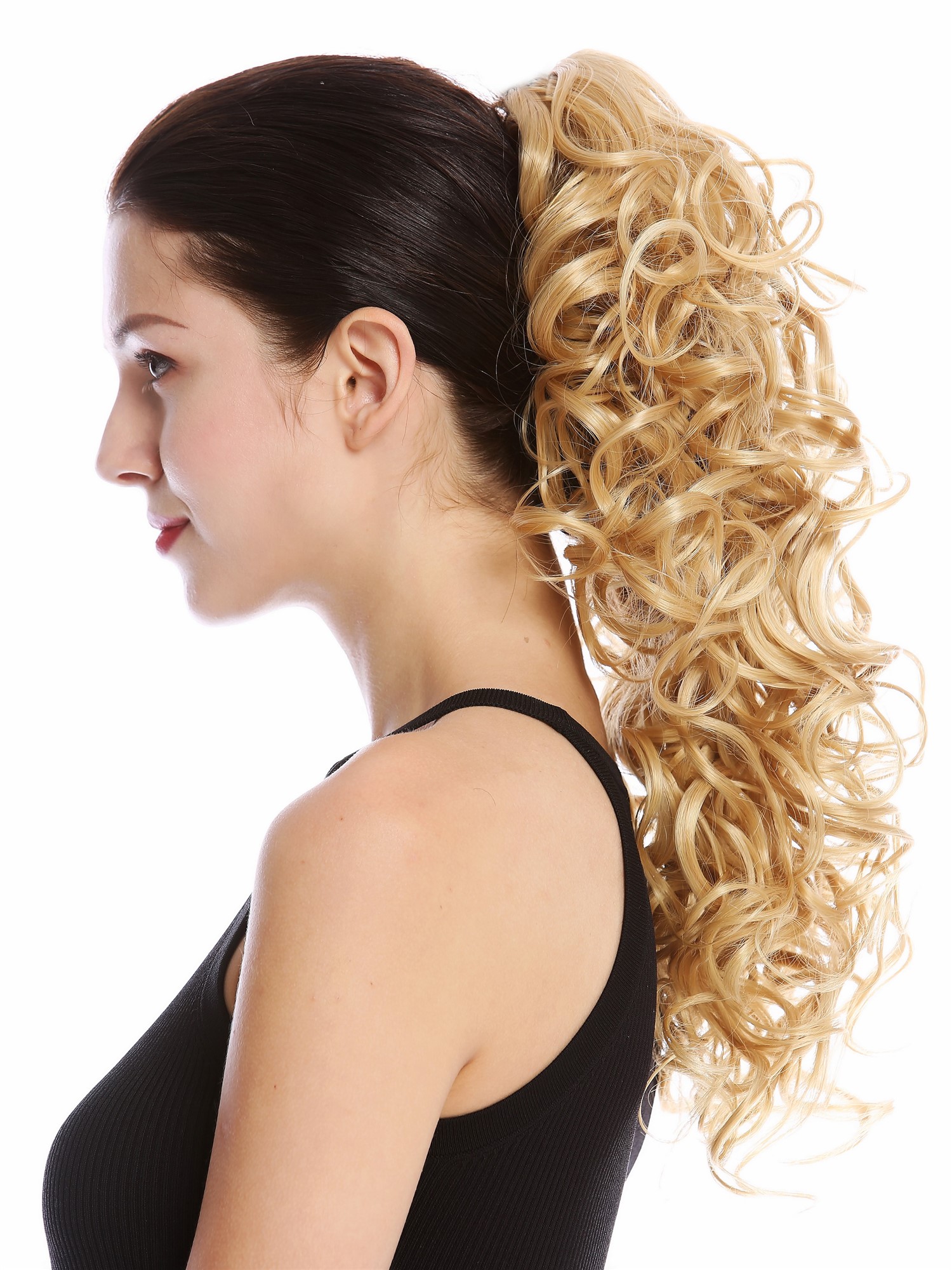 hochwertiger Zopf Pferdeschwanz Locken Lang Goldblond MKB-6A-V-124, Ansicht 3, WIG ME UP: Ihr Perücken Online Shop lockiges Zopf-Haarteil Goldblond 45 cm lang