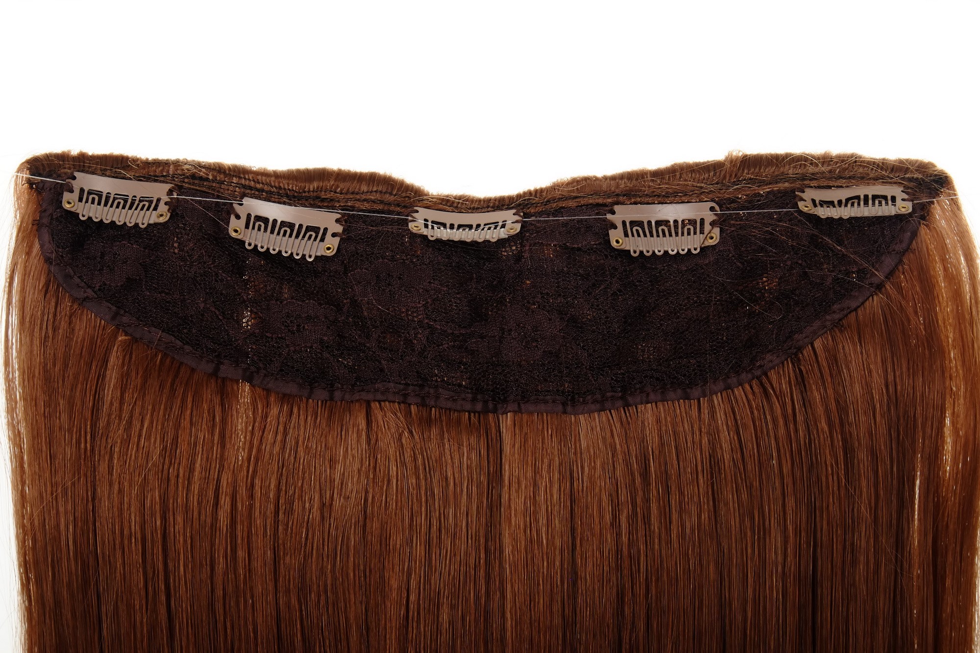 Haarteil Extension 5 Clips Kupferbraun L30172-30, Ansicht 3, WIG ME UP: Ihr Perücken Online Shop glatte Halbperücke Kupferbraun 60 cm lang