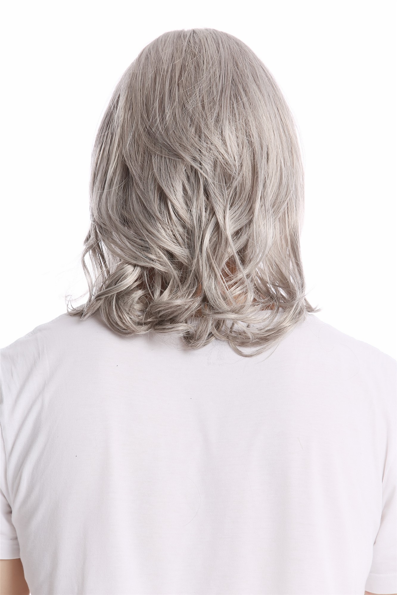 hochwertige Qualitätsperücken, Herrenperücke lang cool Mittelscheitel grau meliert GFW891-51, Ansicht 4, WIG ME UP: Ihr Perücken Online Shop glatte Tressen-Perücke mit Kopfhaut-Imitat Grau schulterlange Haare für Herren