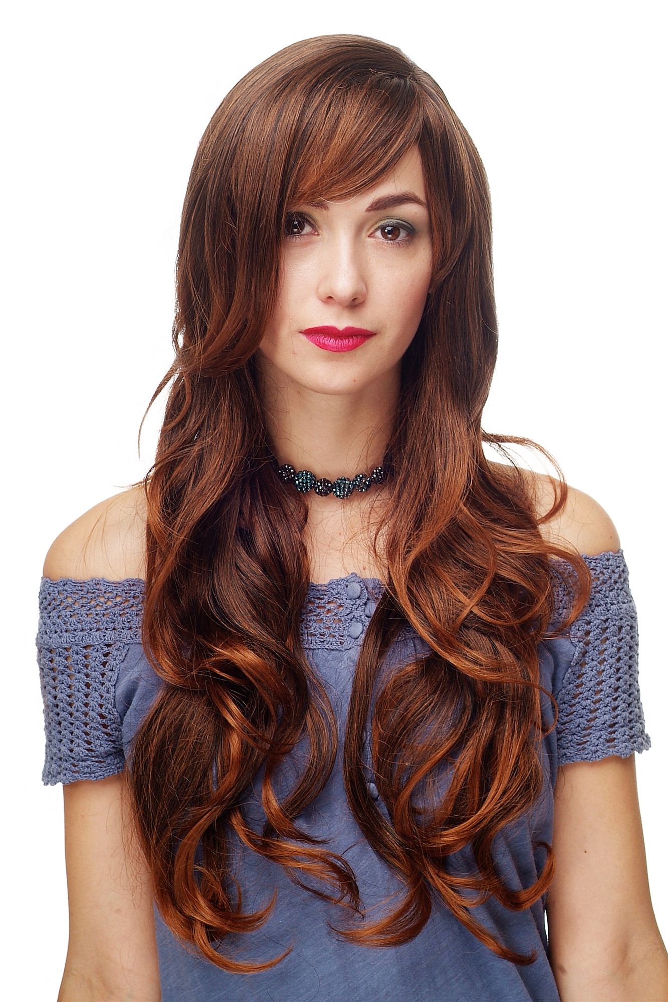 hochwertige Qualitätsperücken, Perücke lang wallendes Haar wellig leicht lockig natürlicher Braun-Mix 9204S-2T30, Vorderansicht, WIG ME UP: Ihr Perücken Online Shop lockige Tressen-Perücke mit Kopfhaut-Imitat Schwarzbraun-Kupferbraun lange Haare für Damen