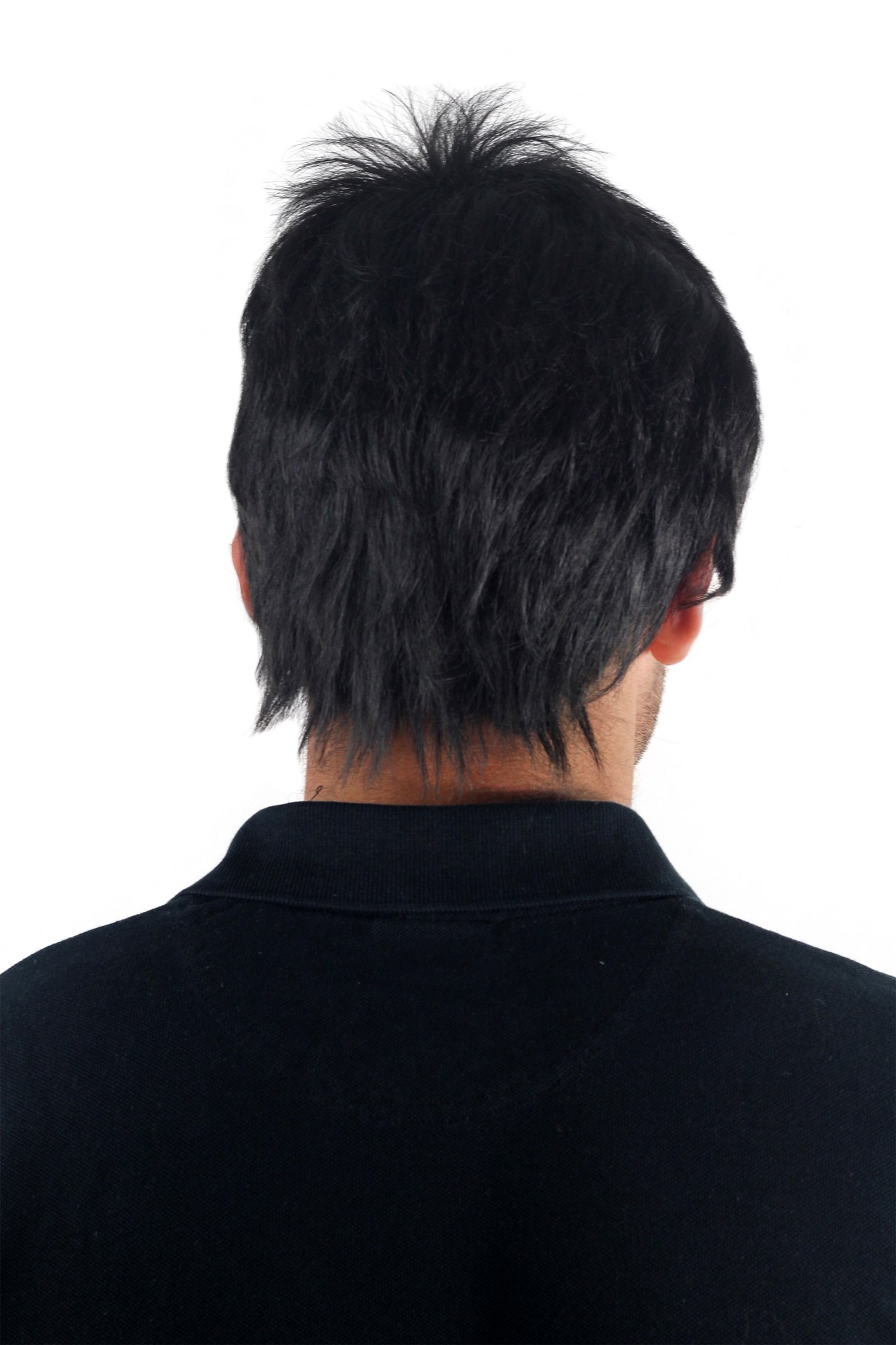 hochwertige Qualitätsperücken, Herren Perücke Wild Stürmisch-Struppig aufgestylt Kurz Schwarz GFW1169-1B, Ansicht 4, WIG ME UP: Ihr Perücken Online Shop glatte Tressen-Perücke mit Kopfhaut-Imitat Samtschwarz kurze Haare für Herren
