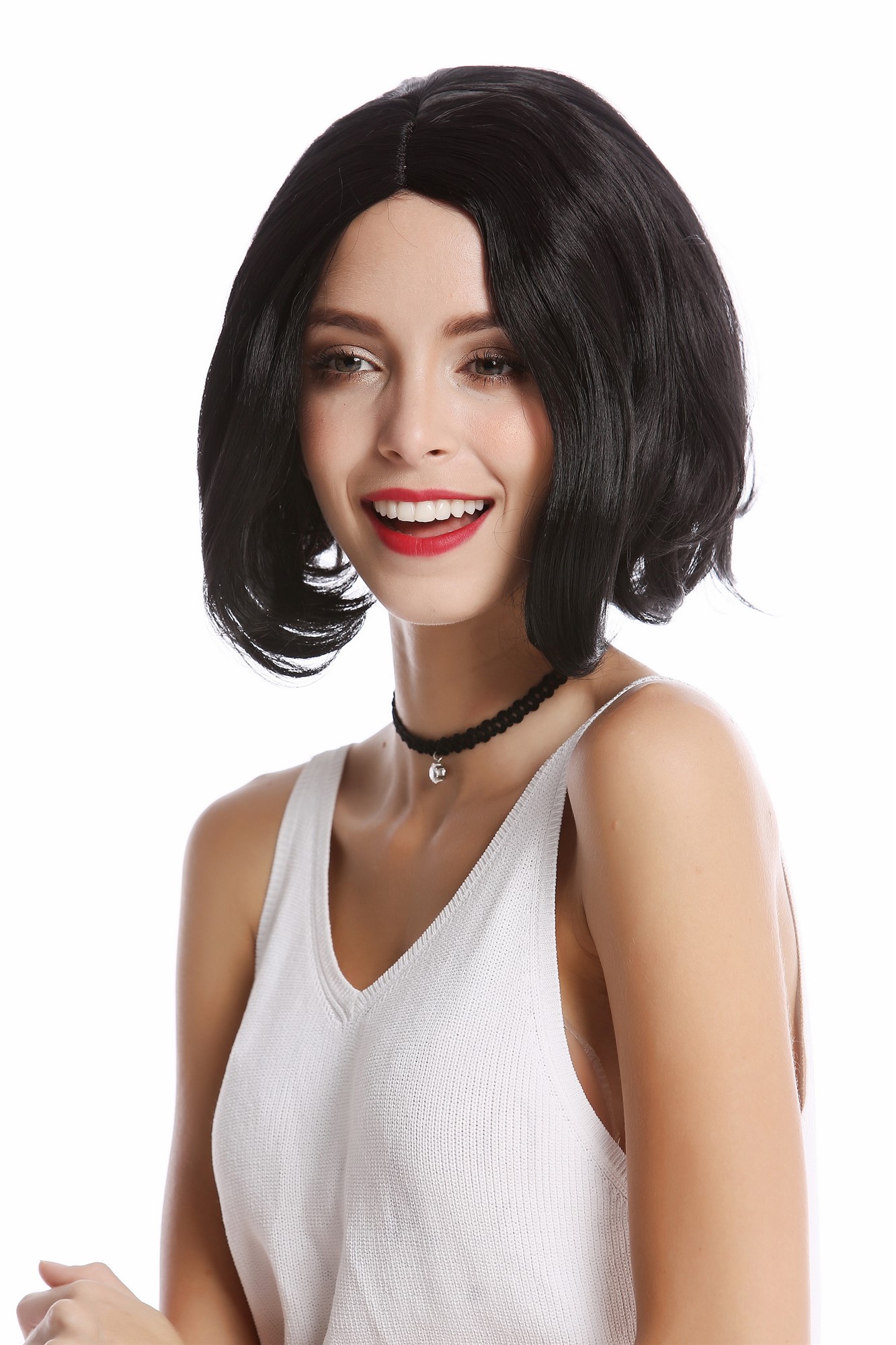 Lady  Wig short shoulder length Bob Longbob straight middle-parting black curved tips, view 3, WIG ME UP: Your Perücken Online Shop Quality Wigs, Ladies, velvet black, straight, short