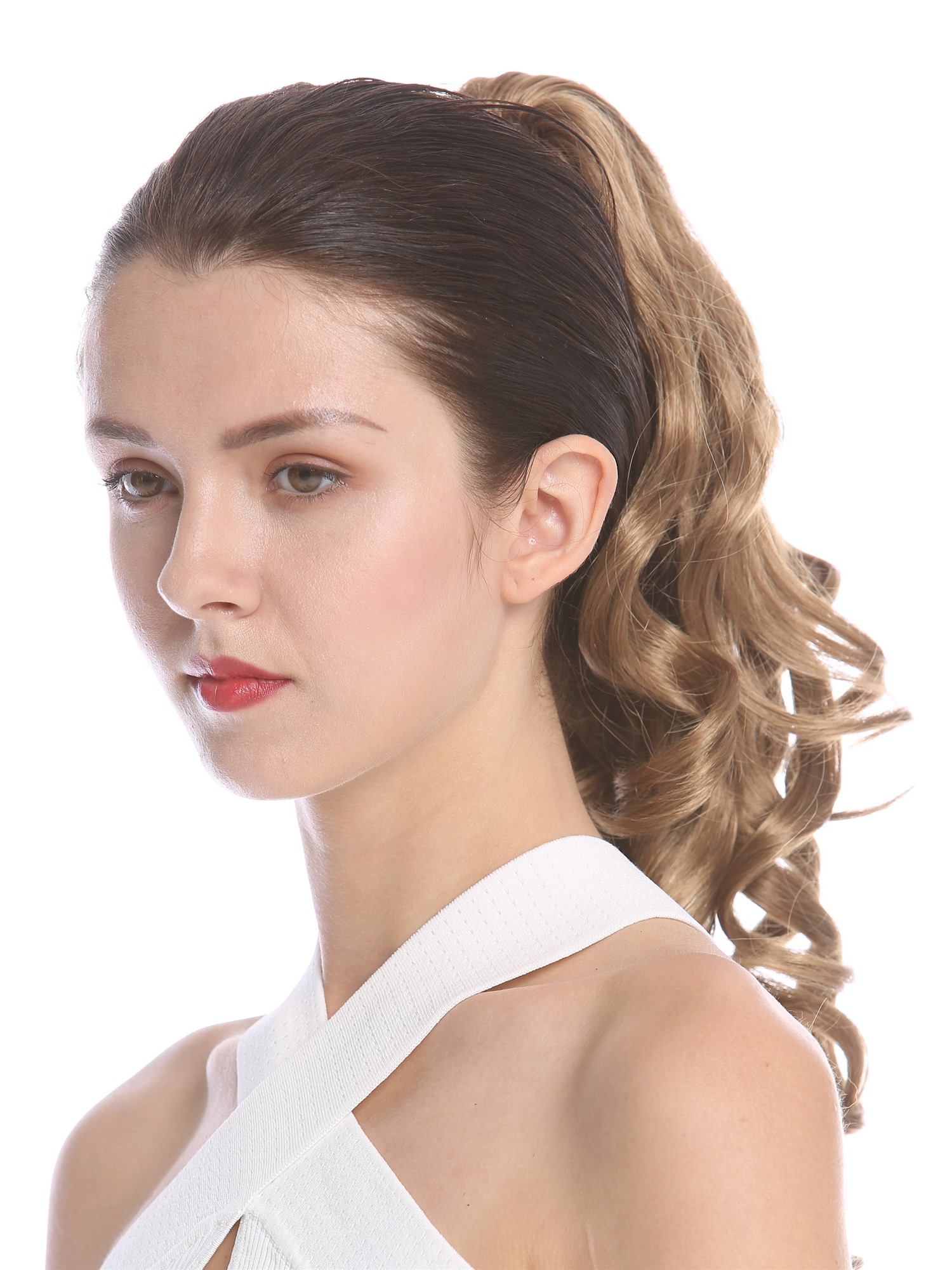 Hairpiece PONYTAIL extension VERY long BEAUTIFUL wavy slightly curly curls medium brown mix 20", view 3, WIG ME UP: Your Perücken Online Shop Ponytails, honey blonde-ash brown mix, curled, long