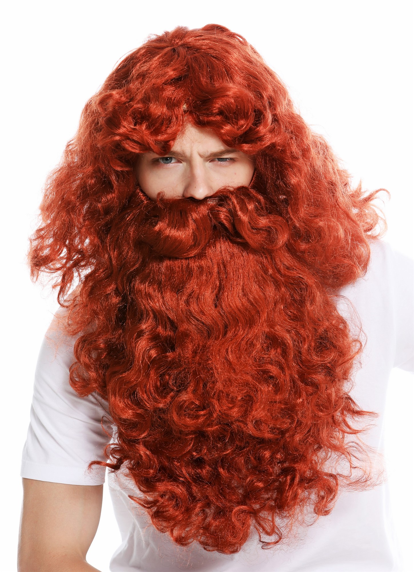 günstige Party Perücke, Perücke Bart Prophet Zauberer Rot 46-A+B-ZA131, Ansicht 2, WIG ME UP: Ihr Perücken Online Shop lockige Party Perücke Dunkel-Kupferrot kurze Haare für Herren