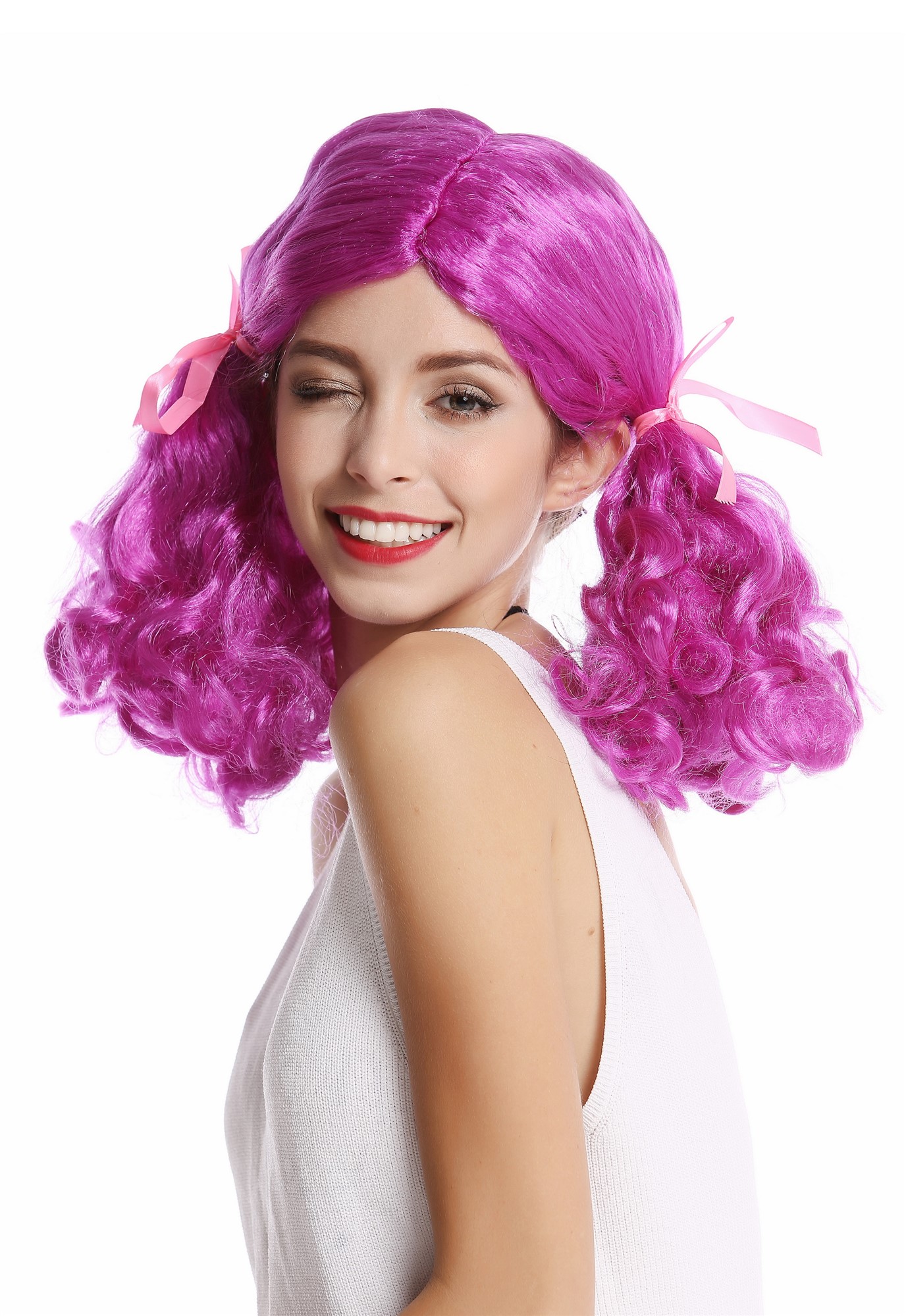günstige Party Perücke, Perücke Lolita Zöpfe lockig lila 2466-ZA51, Ansicht 3, WIG ME UP: Ihr Perücken Online Shop lockige Party Perücke Lila schulterlange Haare Unisex