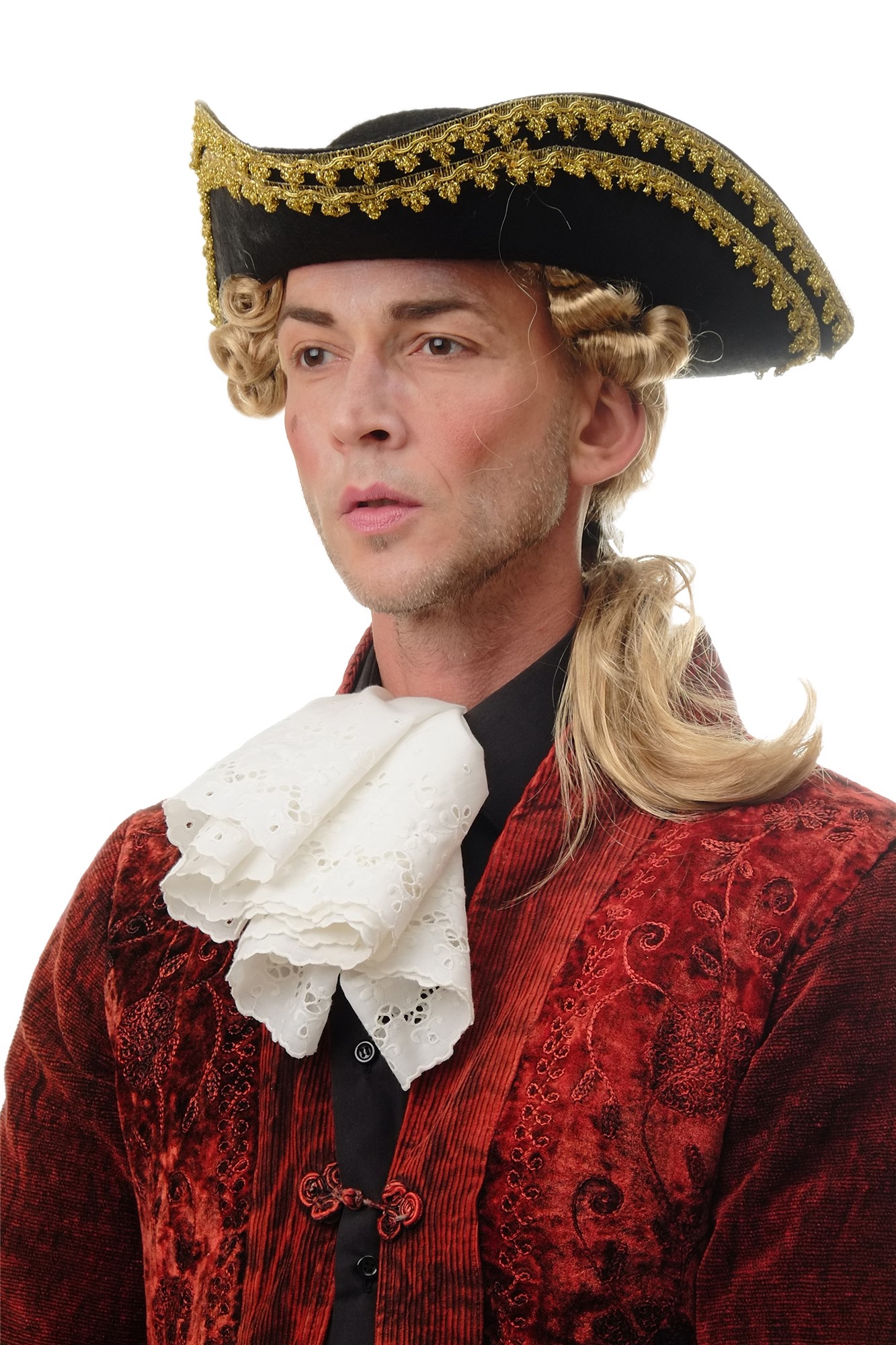 Man Gents Party Wig Halloween Fancy Dress Baroque noble aristocrat lord curls long ponytail blond, front view, WIG ME UP: Your Perücken Online Shop Party Wig, Men, Blonde, curled, long