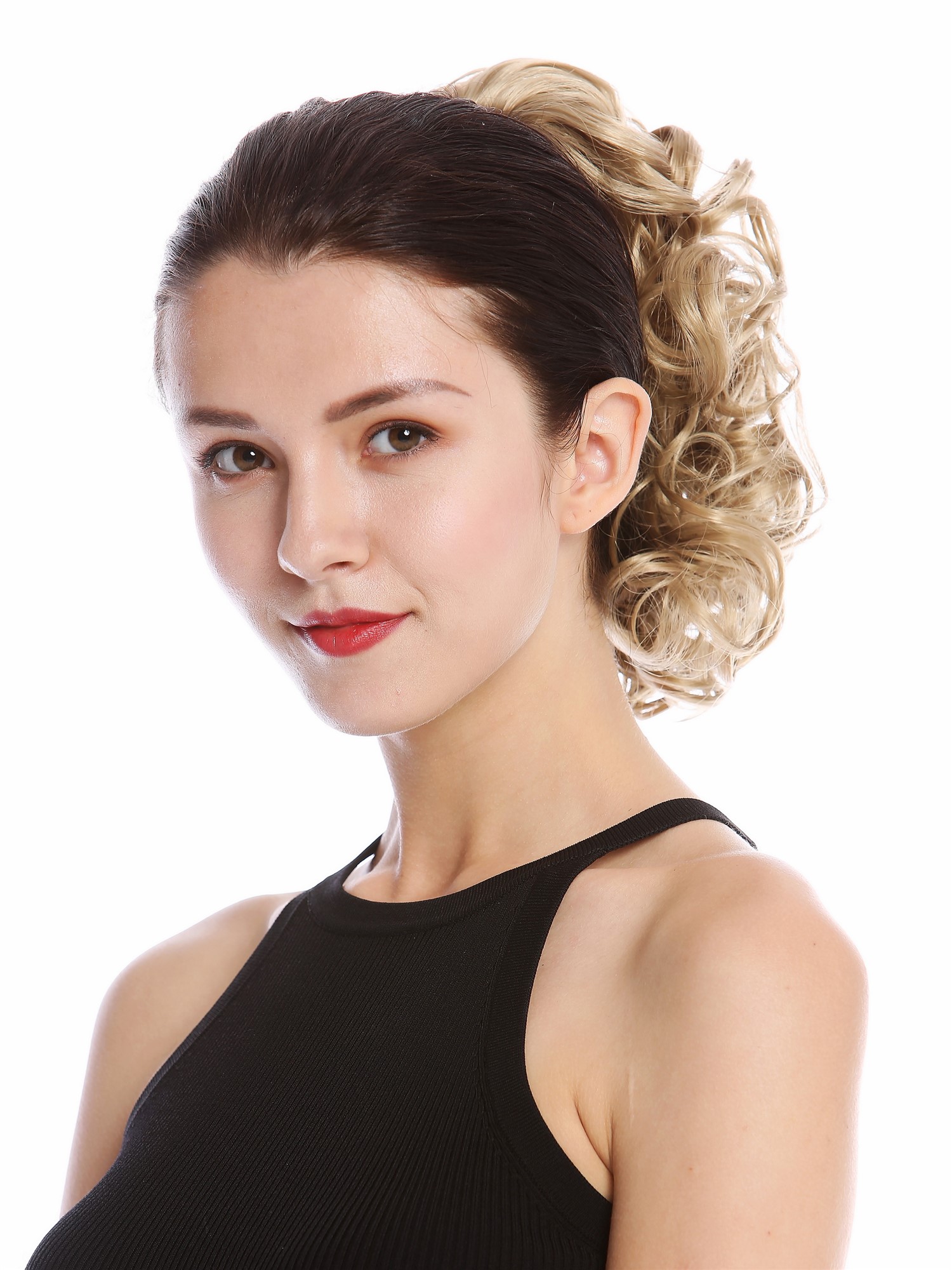 hochwertiger Zopf Pferdeschwanz Voluminös Gelockt Kurz Blond MKB-22-V-25, Ansicht 4, WIG ME UP: Ihr Perücken Online Shop lockiges Zopf-Haarteil Aschblond 25 cm lang