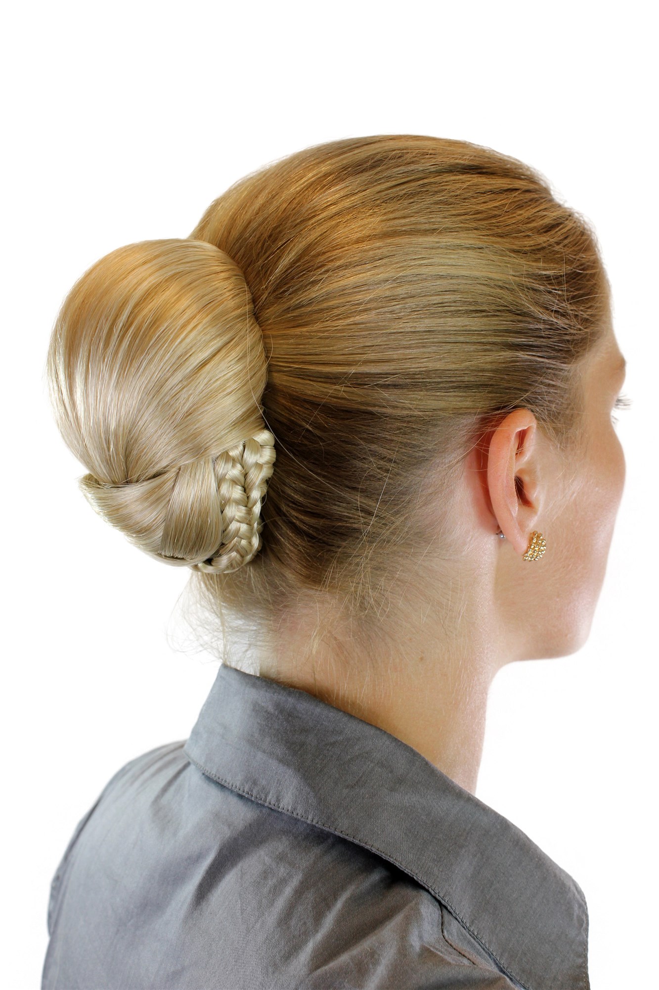 Hair Bun, light blonde-light blonde mix, Braided, short