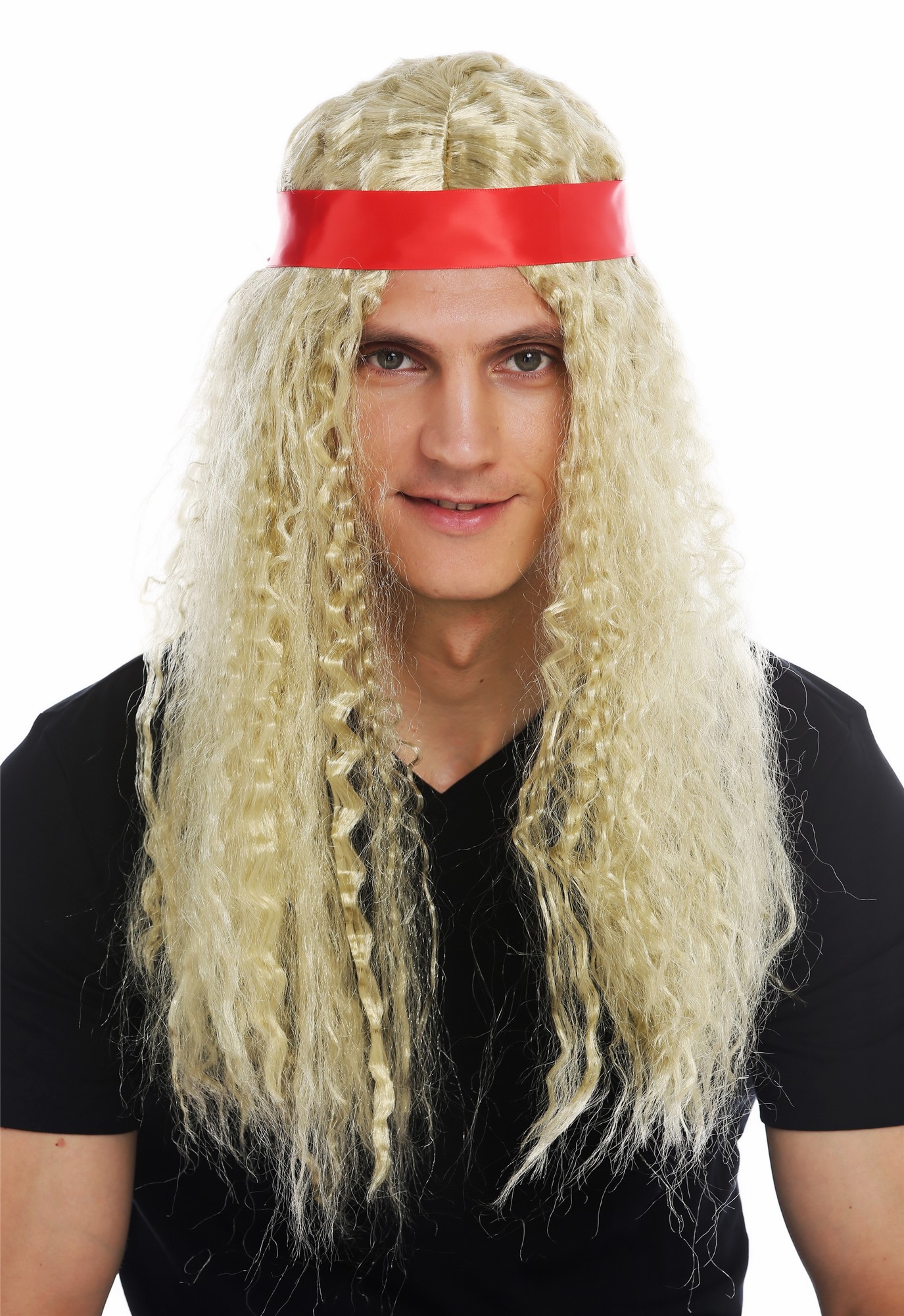 Wig women men long headband middle parting hippie 60's blonde curls 31912, view 2, WIG ME UP: Your Perücken Online Shop Party Wig, Unisex, light blonde, curled, long