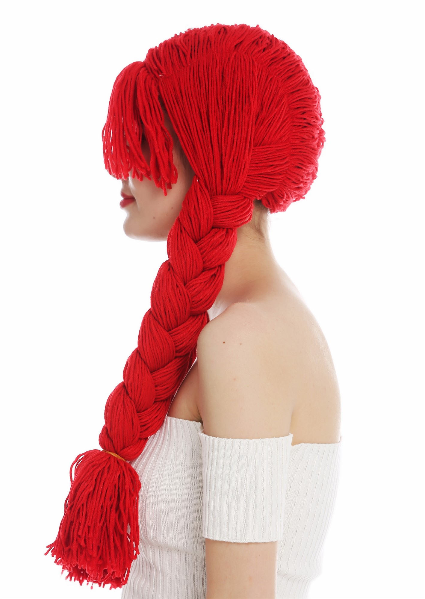 Party Wig, Ladies, fire red, Braided, long