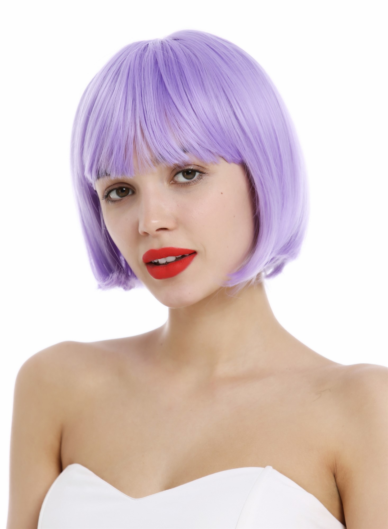 Short Lady Wig classy classic Bob style straight bangs sleek purple VK-4, front view, WIG ME UP: Your Perücken Online Shop Quality Wigs, Ladies, light violet, straight, short